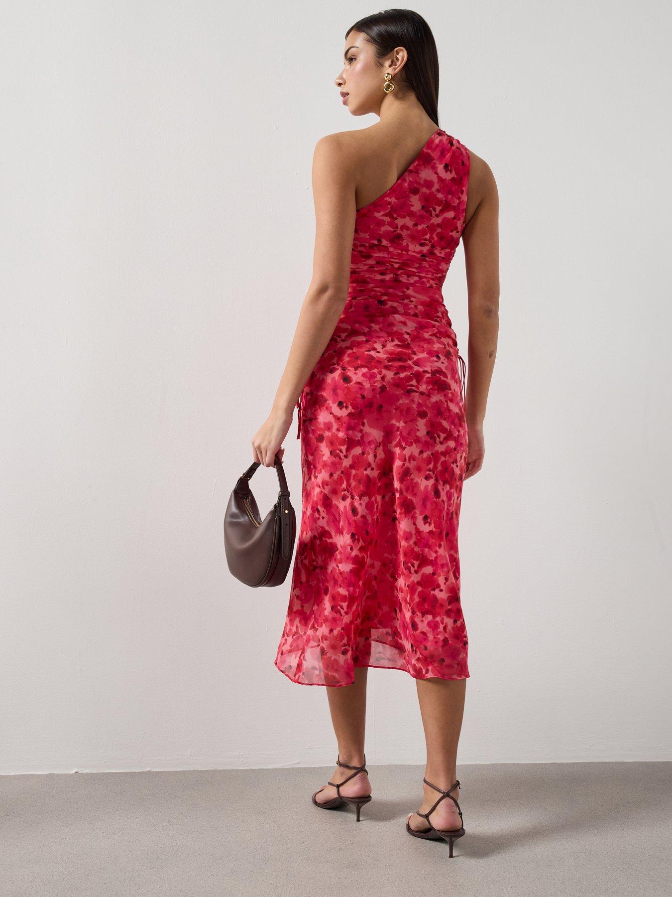  image of mango-asymmetrical-floral-print-dress-red