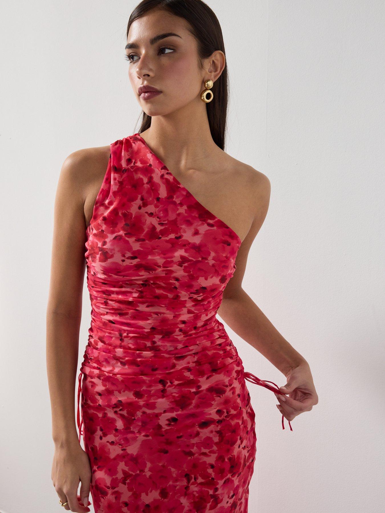 Mango Asymmetrical Floral Print Dress - Red | Littlewoods