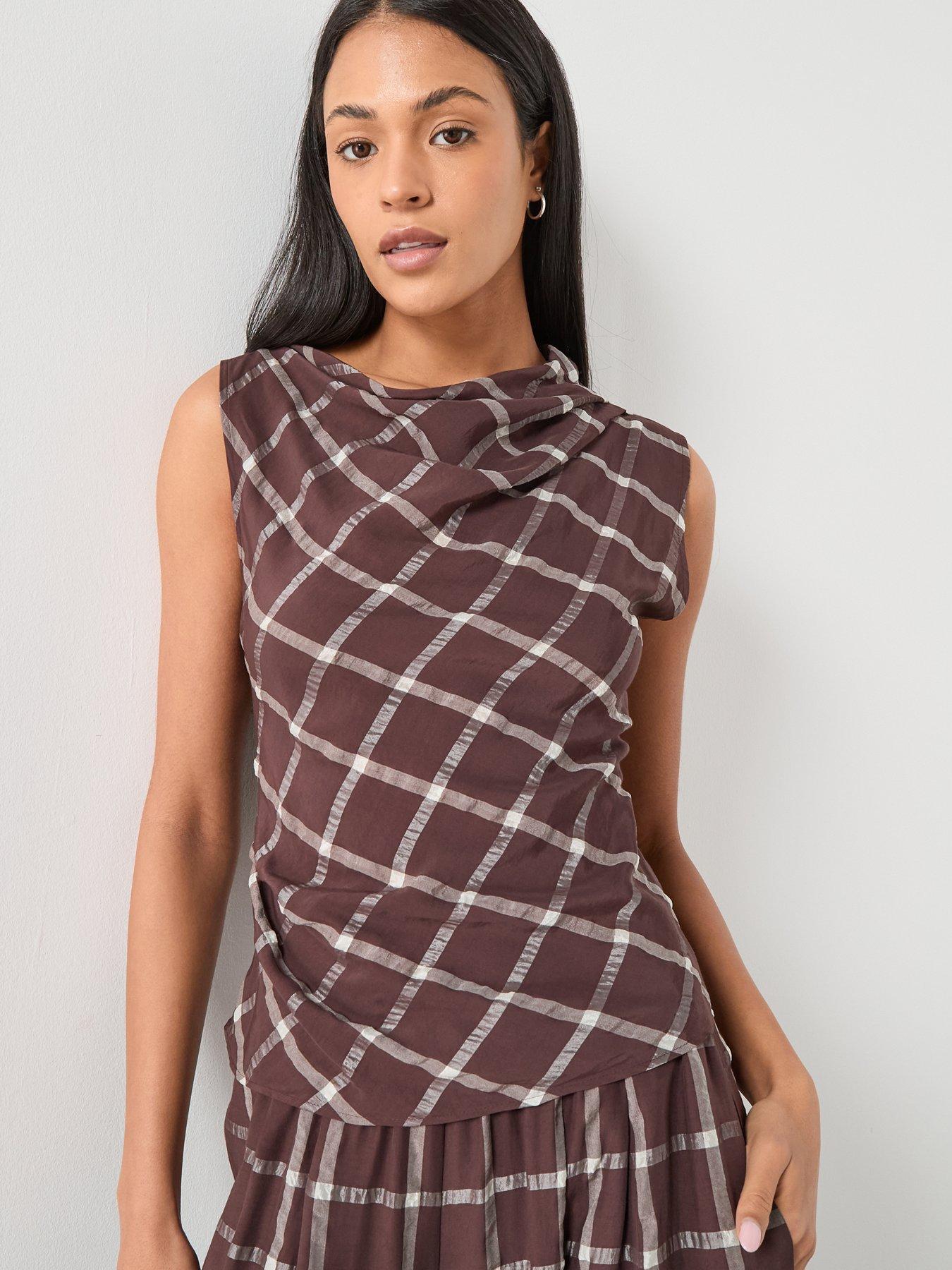 Image 6 of 6 of Mango Fitted Top Co-ord With Draped Neckline - Burgundy