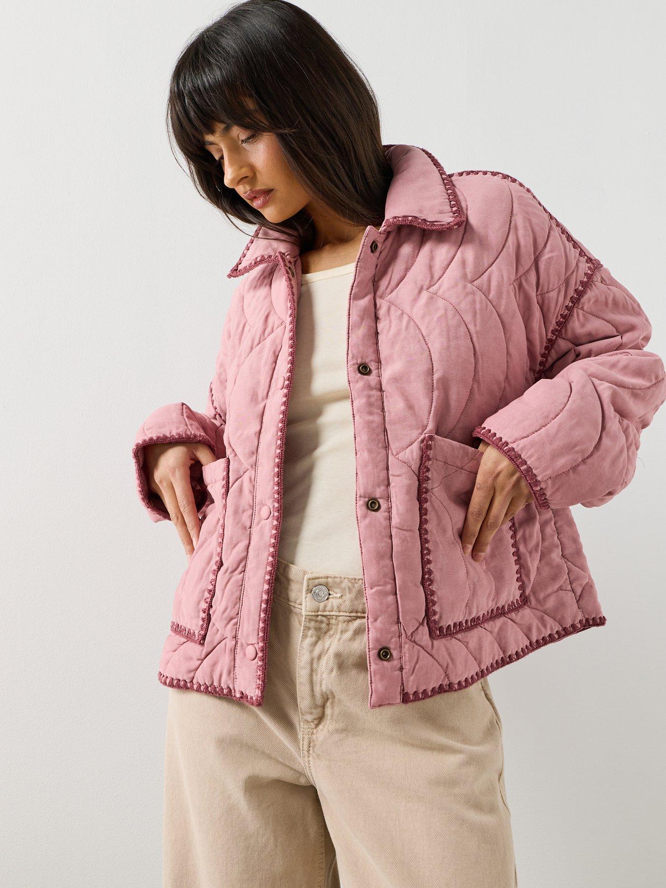Mango Contrast Piping Quilted Jacket - Pink