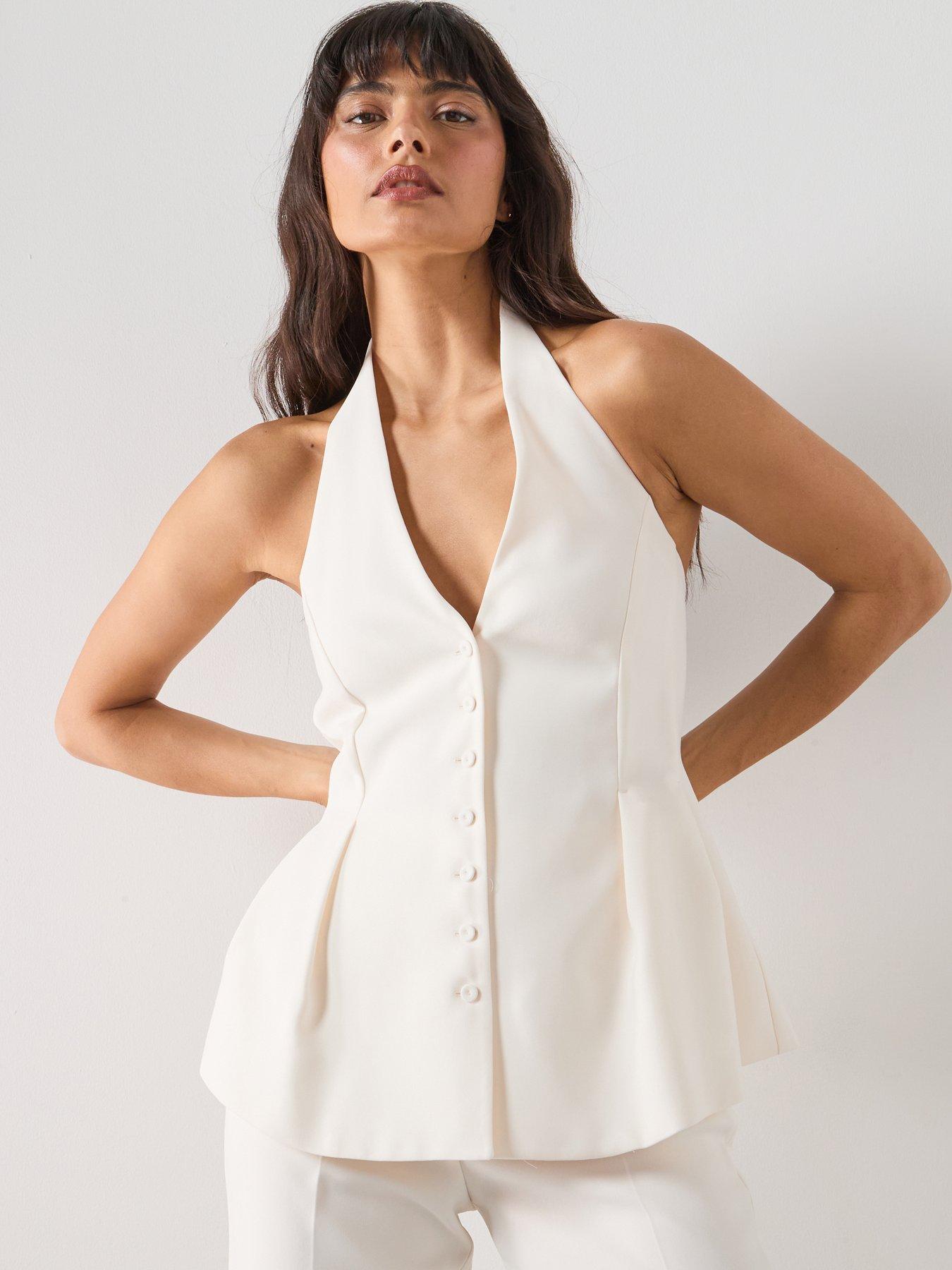Mango Peplum Top With Halter Neck - Vanilla