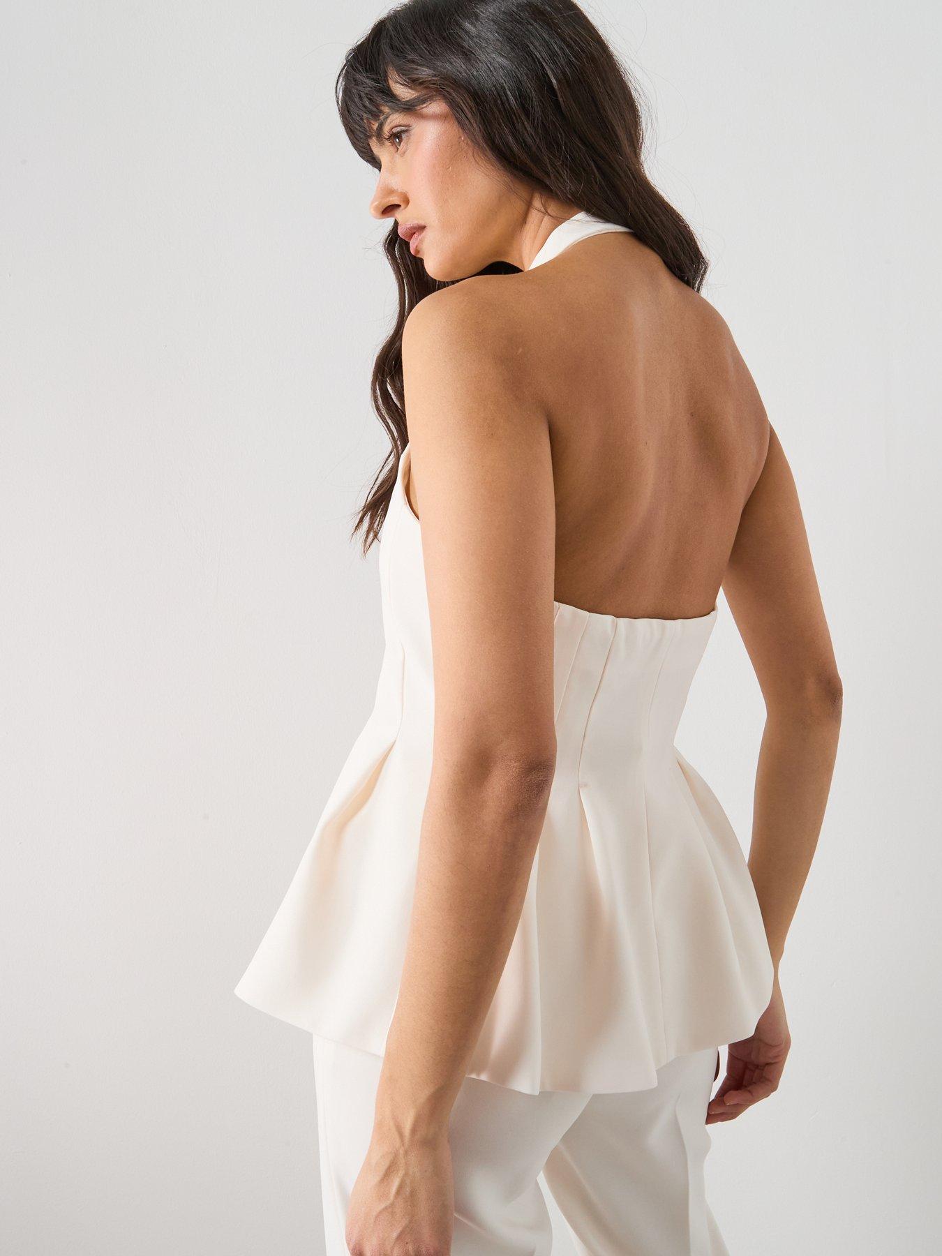 stillFront image of mango-peplum-top-with-halter-neck-vanilla