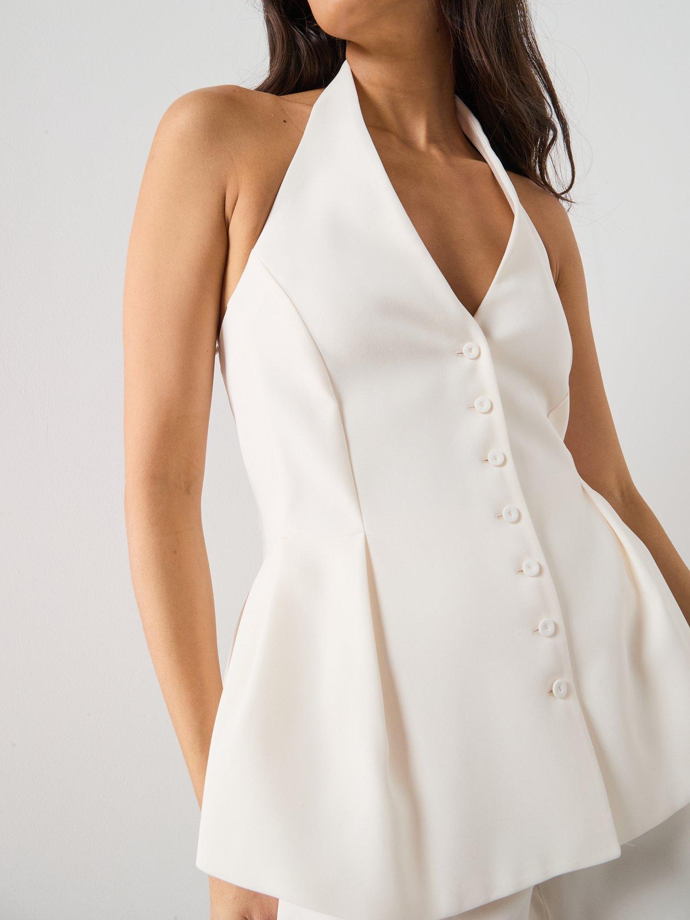  image of mango-peplum-top-with-halter-neck-vanilla