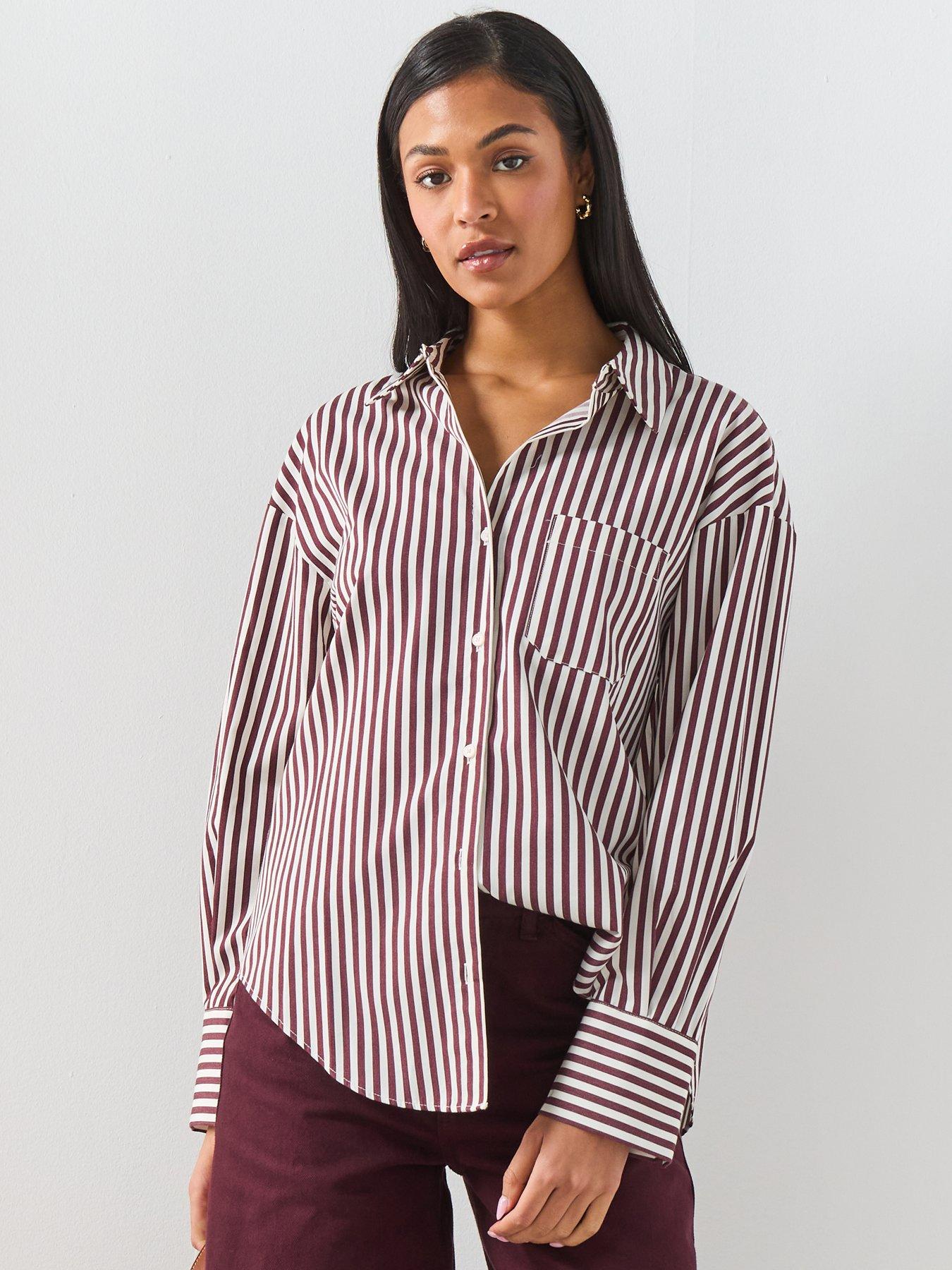  image of mango-striped-cotton-shirt-brown
