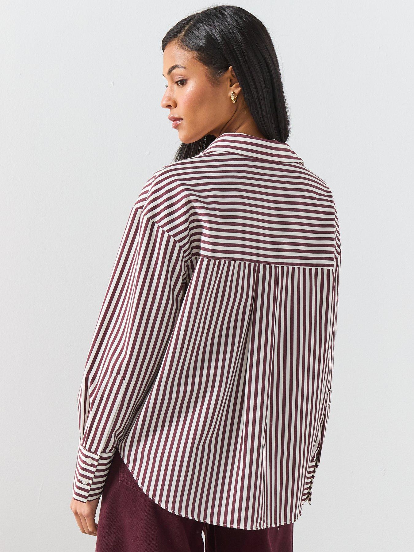  image of mango-striped-cotton-shirt-brown