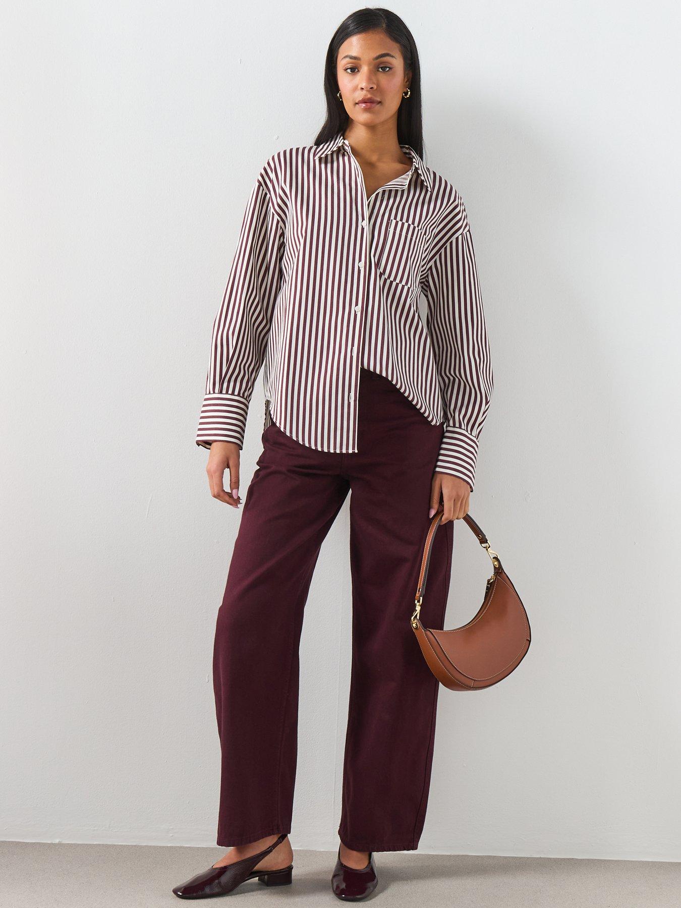  image of mango-striped-cotton-shirt-brown