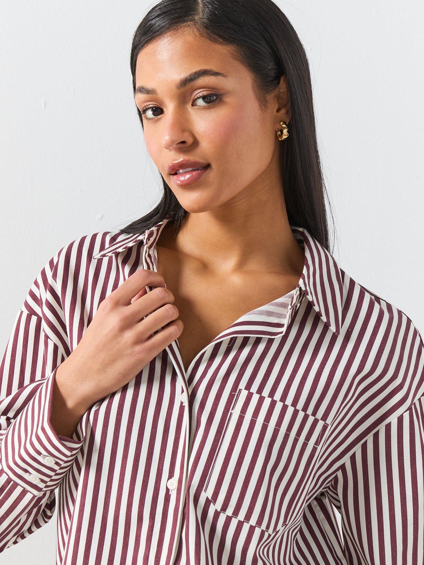  image of mango-striped-cotton-shirt-brown