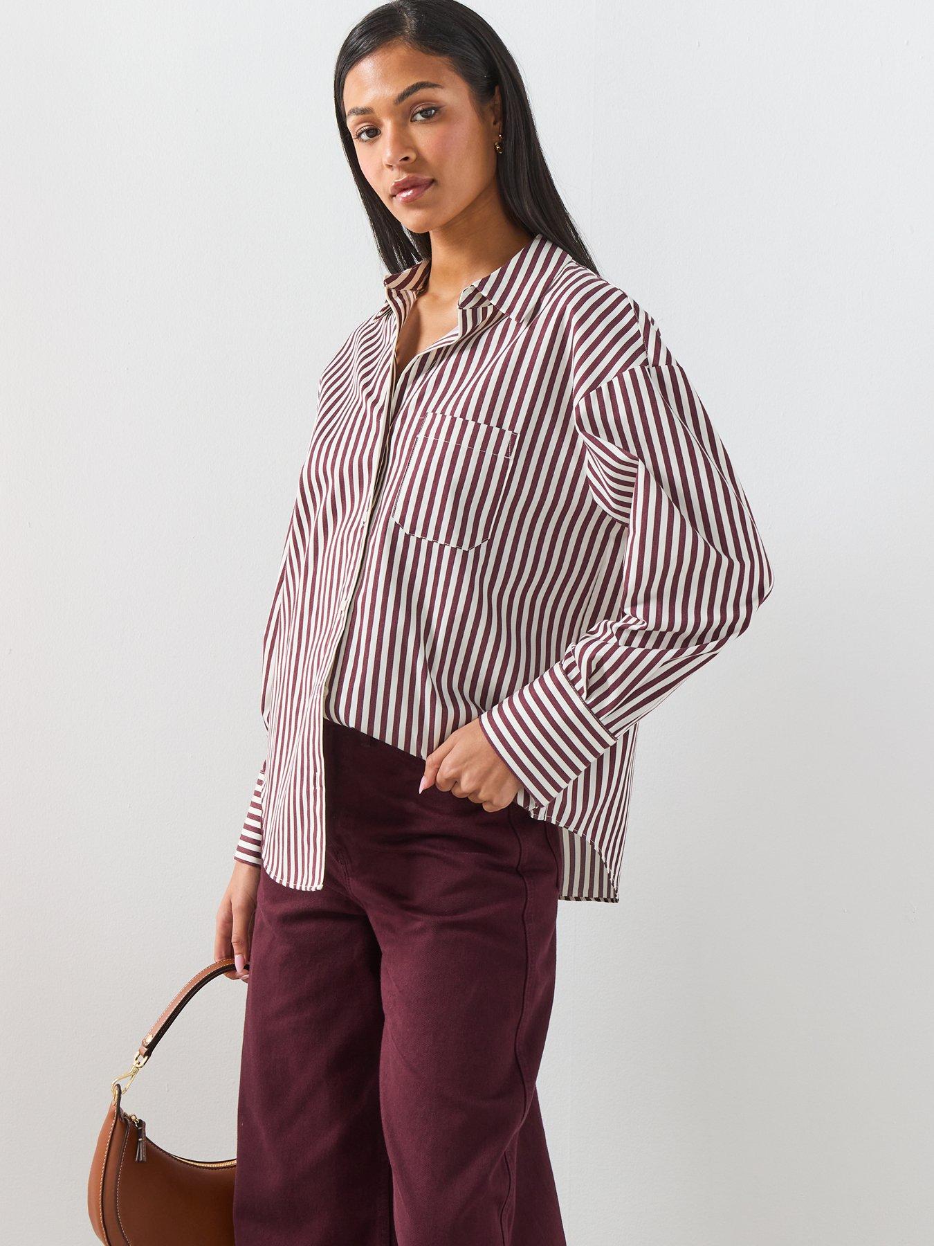  image of mango-striped-cotton-shirt-brown