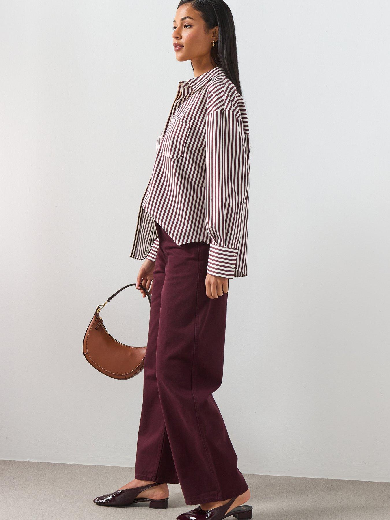  image of mango-striped-cotton-shirt-brown