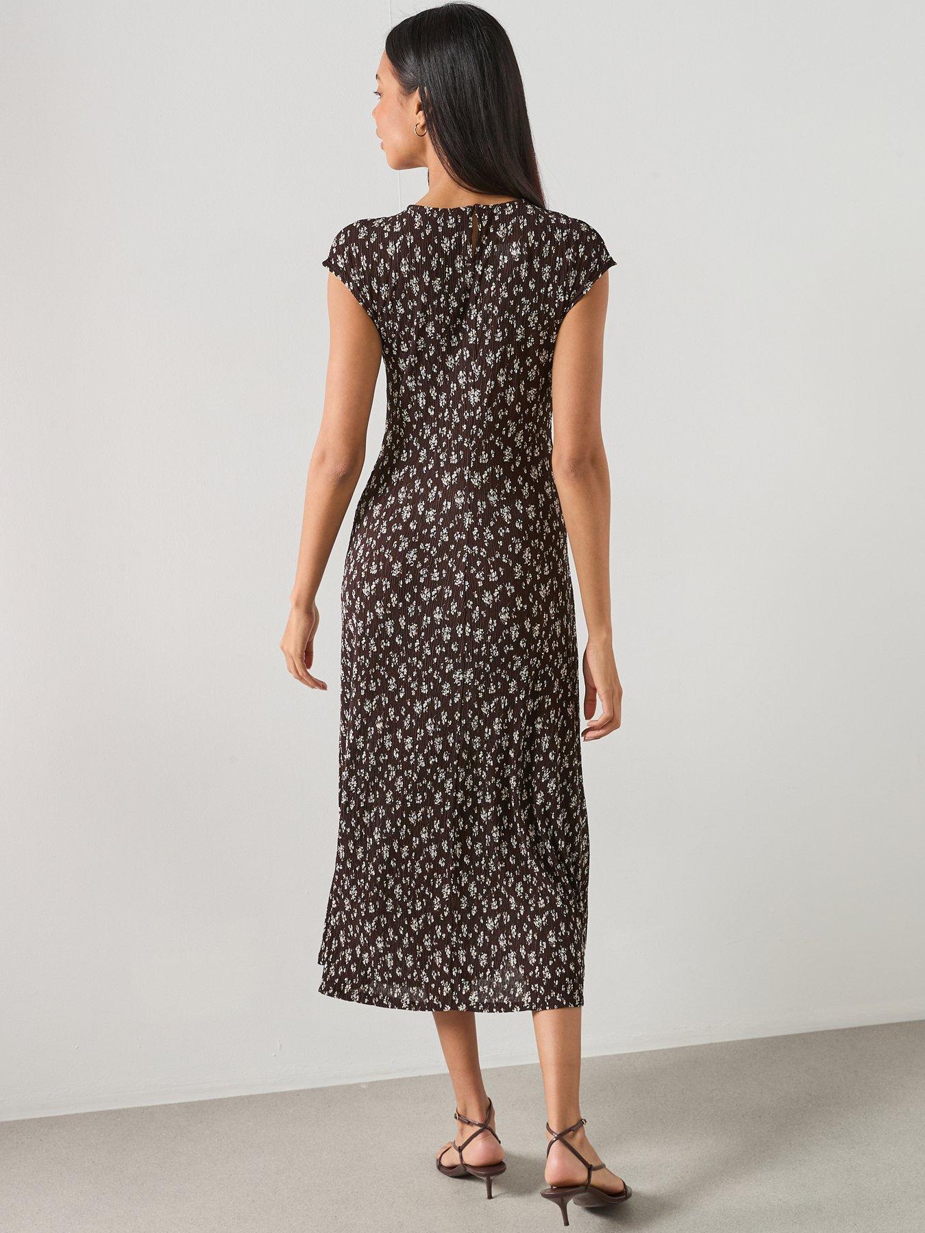 Image 2 of 6 of Mango Floral-Print Midi-Dress - Brown