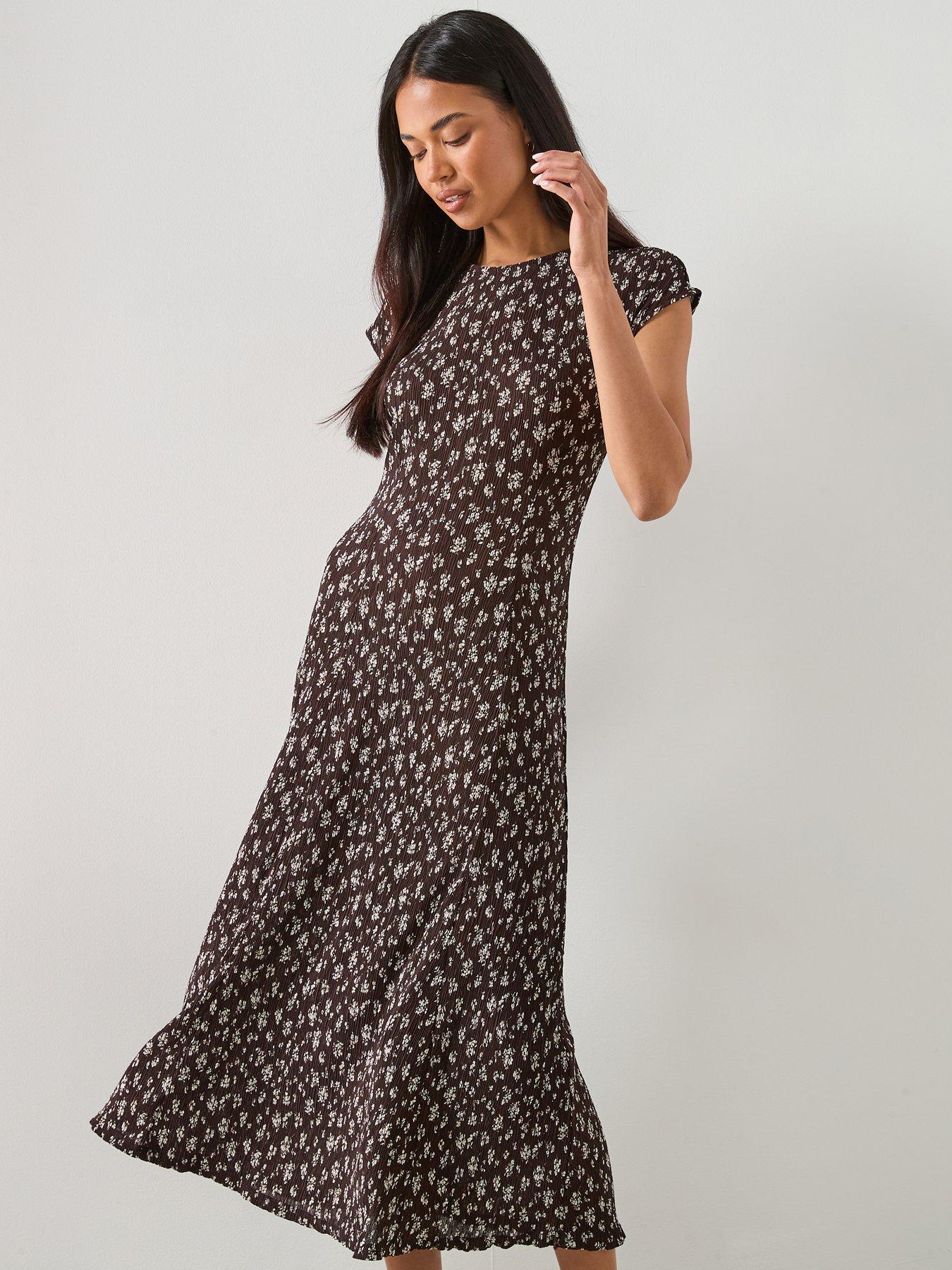 Image 3 of 6 of Mango Floral-Print Midi-Dress - Brown