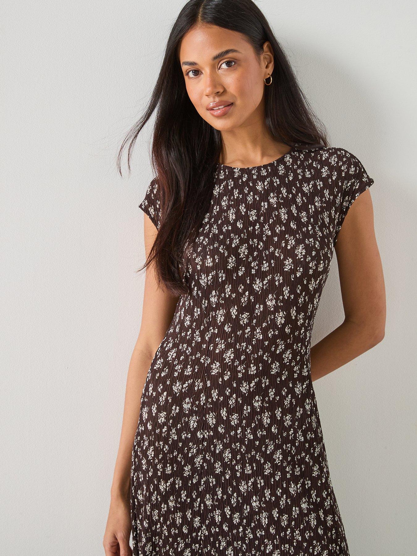 Image 4 of 6 of Mango Floral-Print Midi-Dress - Brown