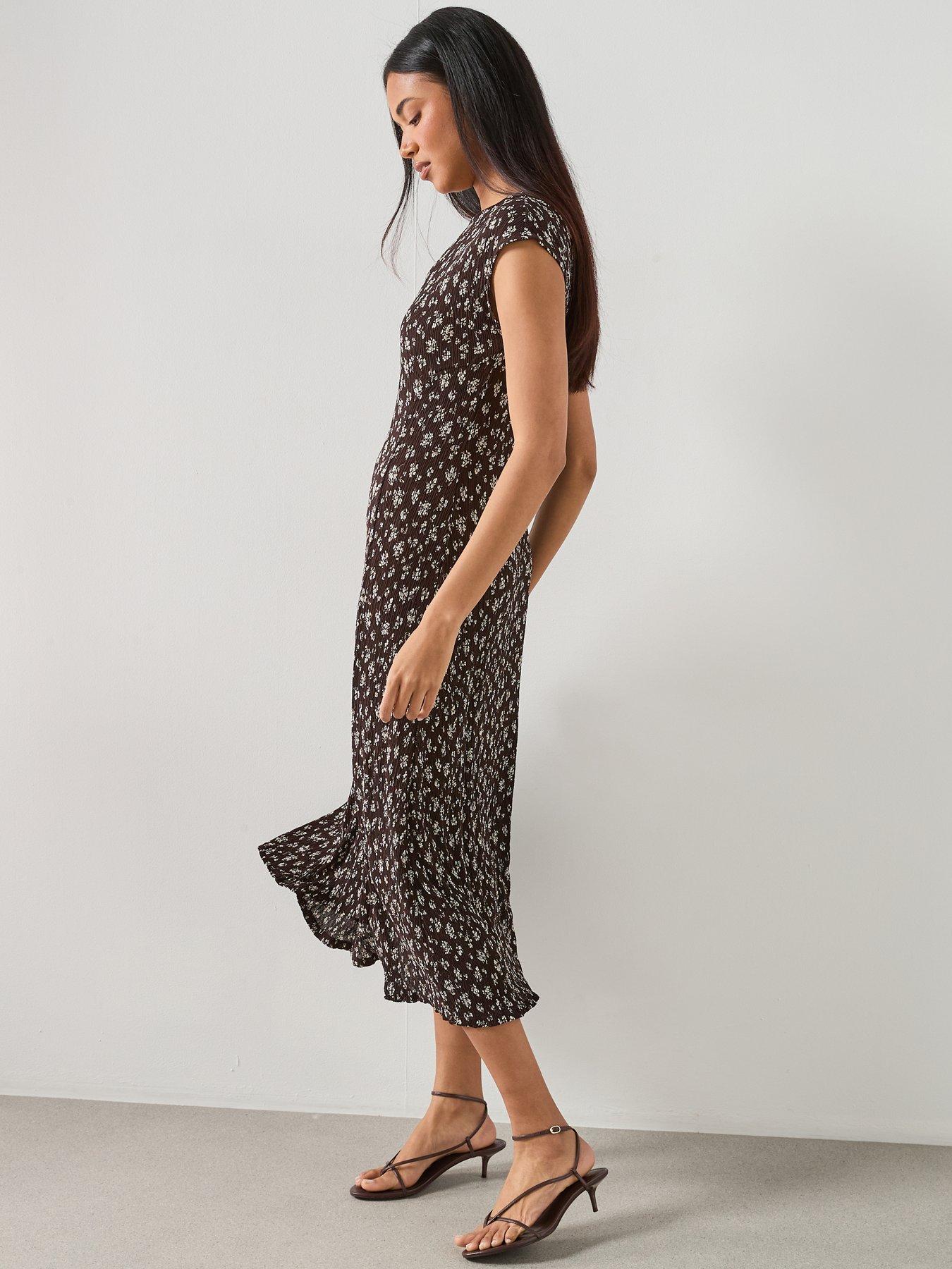 Image 5 of 6 of Mango Floral-Print Midi-Dress - Brown