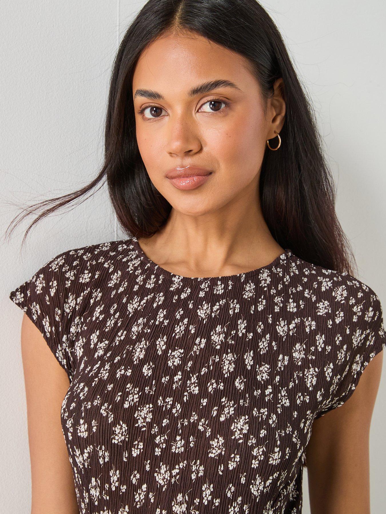 Image 6 of 6 of Mango Floral-Print Midi-Dress - Brown