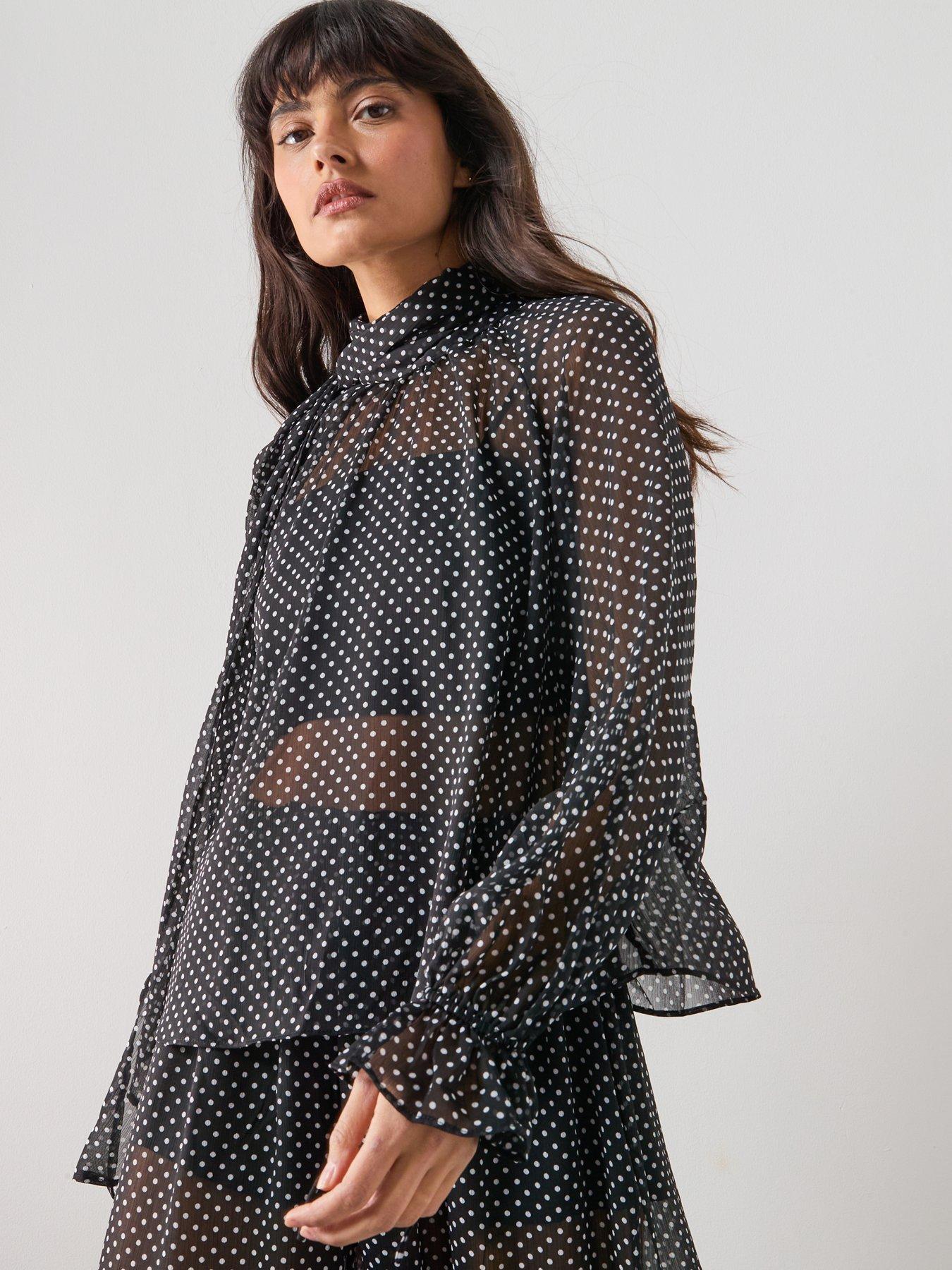 Mango Polka Dot Co-ord High-neck Blouse - Black