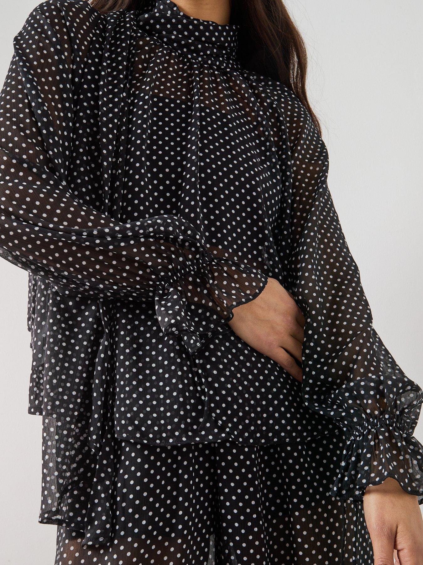 Image 4 of 6 of Mango Polka Dot Blouse - Black