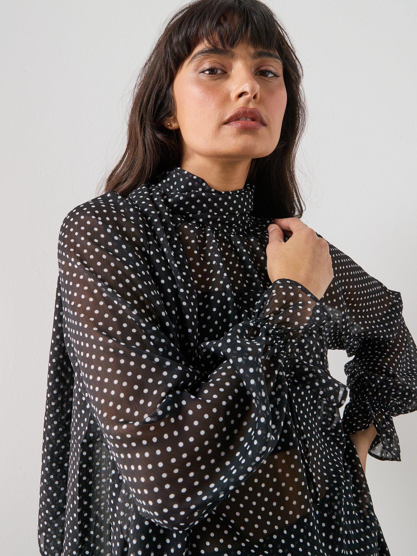 Image 6 of 6 of Mango Polka Dot Blouse - Black