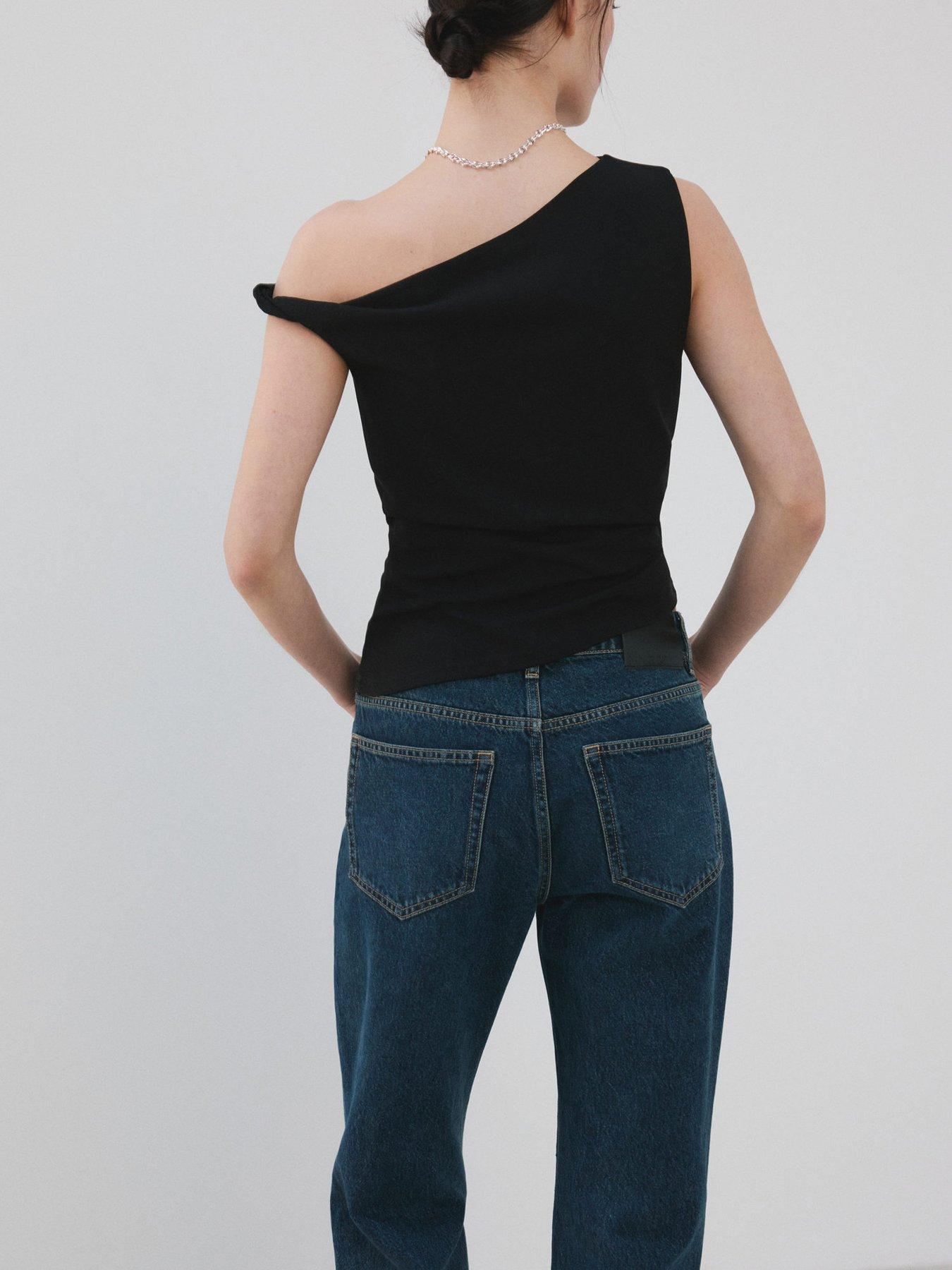 Image 3 of 6 of Mango Asymmetrical Fitted Top - Black