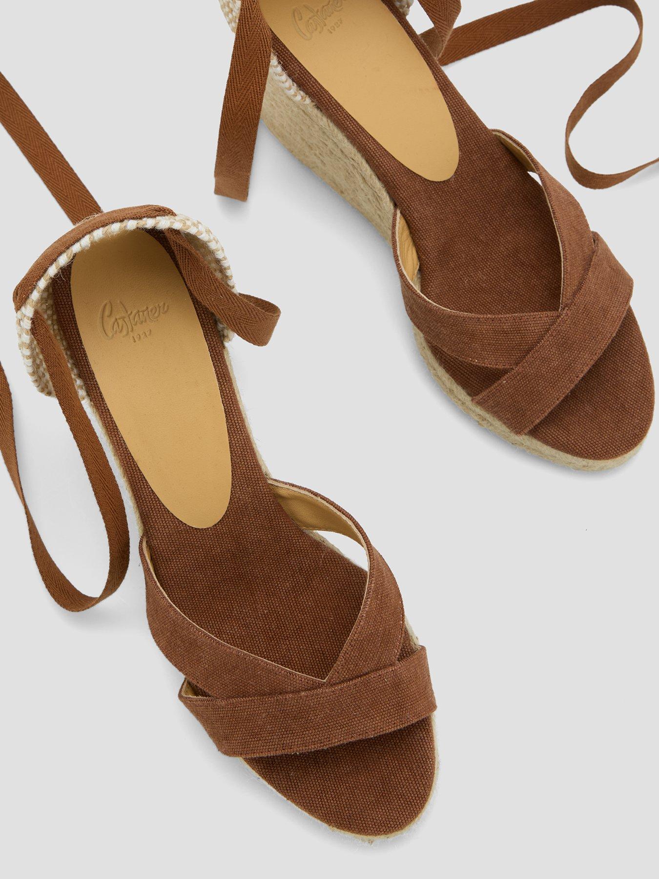 Image 4 of 7 of CASTANER Suede Open Toe Wedge Sandals - Brown
