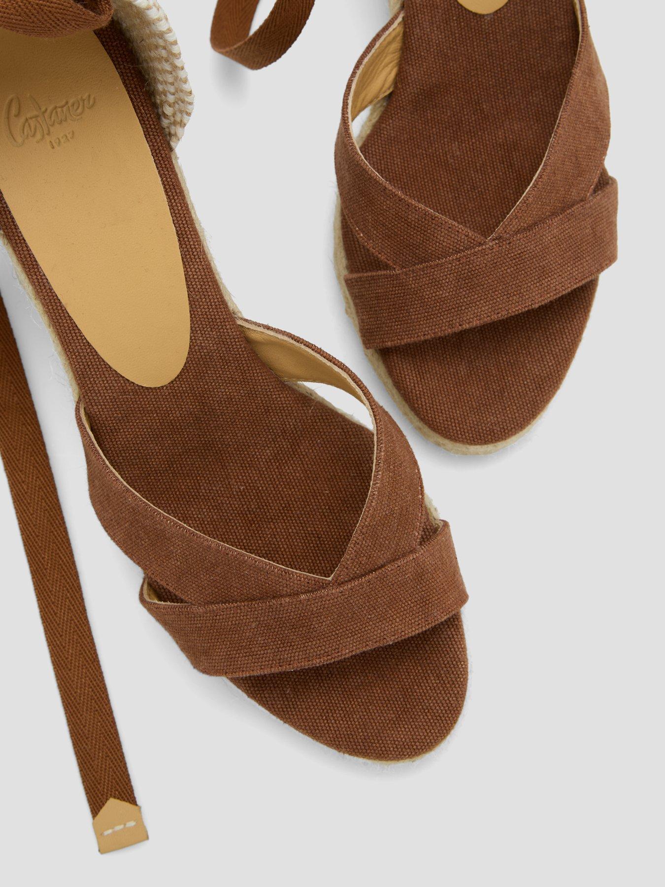 Image 6 of 7 of CASTANER Suede Open Toe Wedge Sandals - Brown