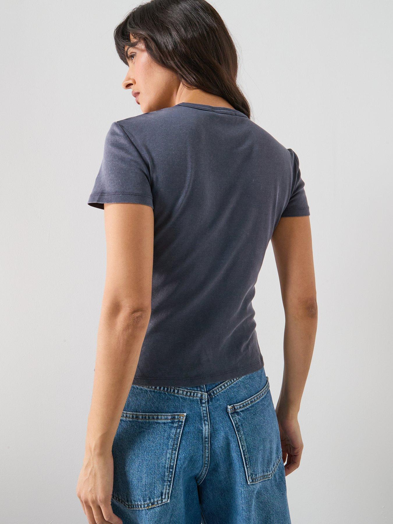  image of mango-cotton-t-shirt-with-seams-blue