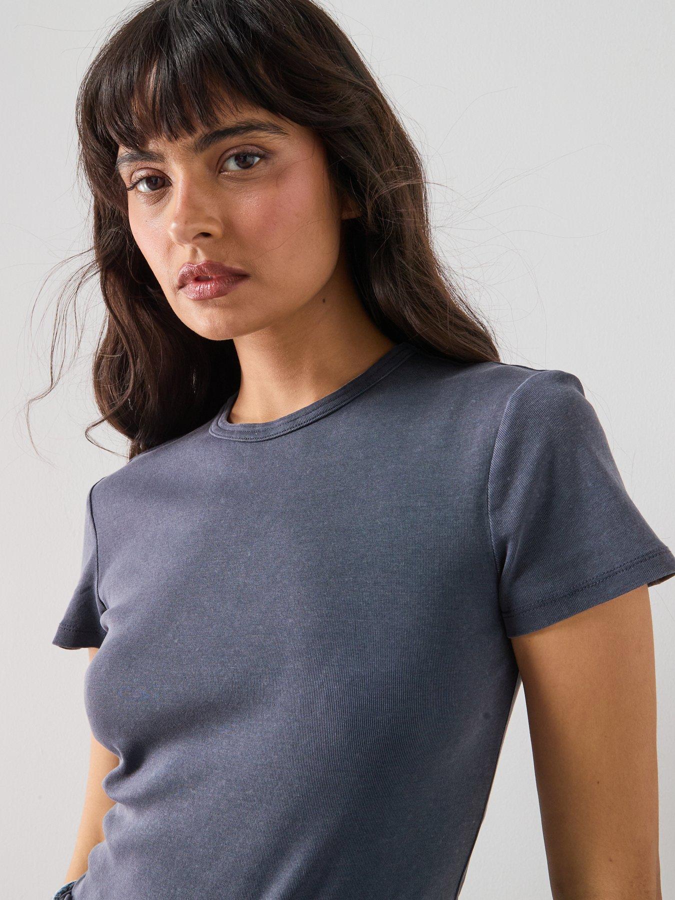  image of mango-cotton-t-shirt-with-seams-blue