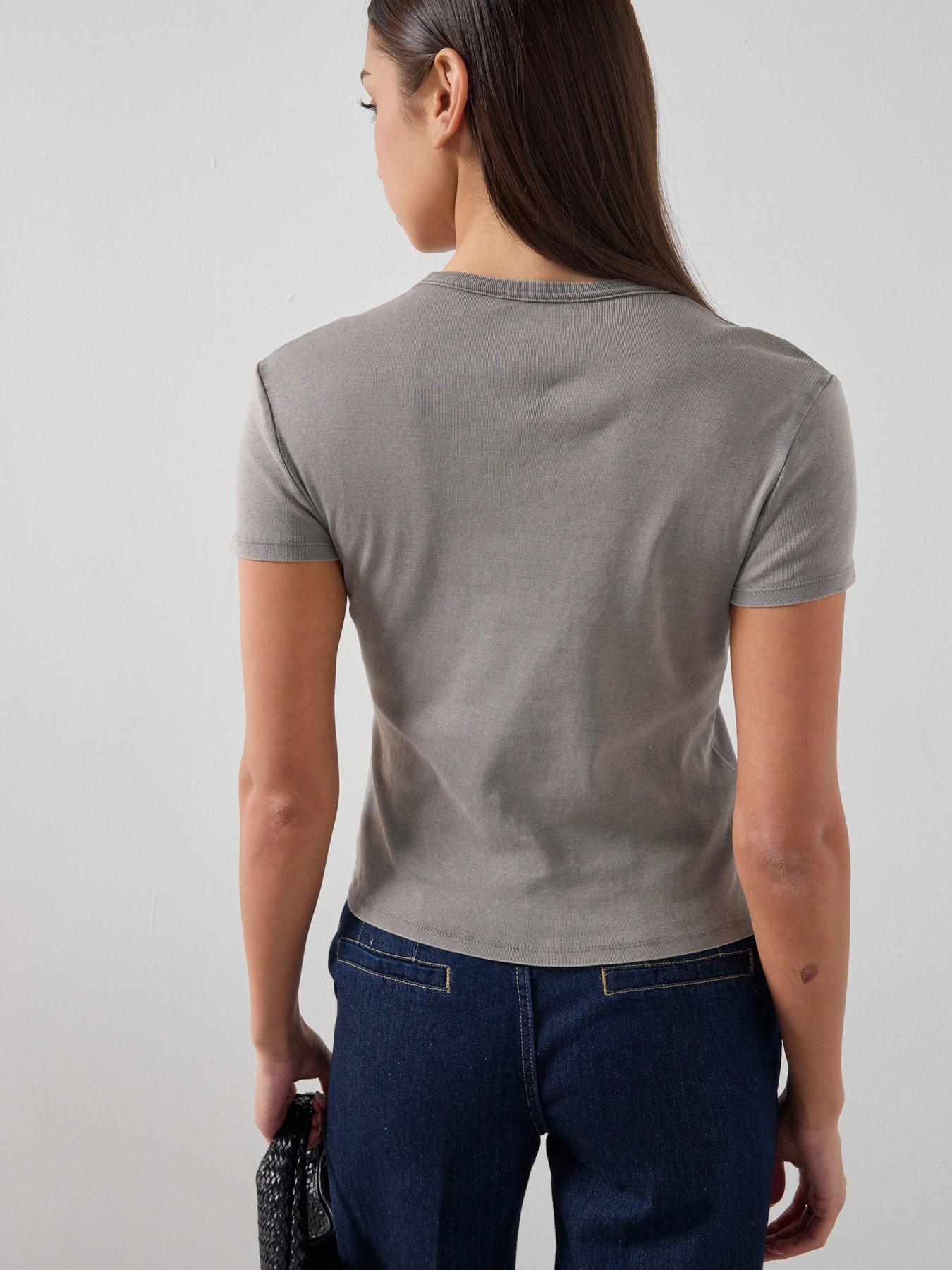 Image 2 of 6 of Mango Cotton T-Shirt With Seams - Grey