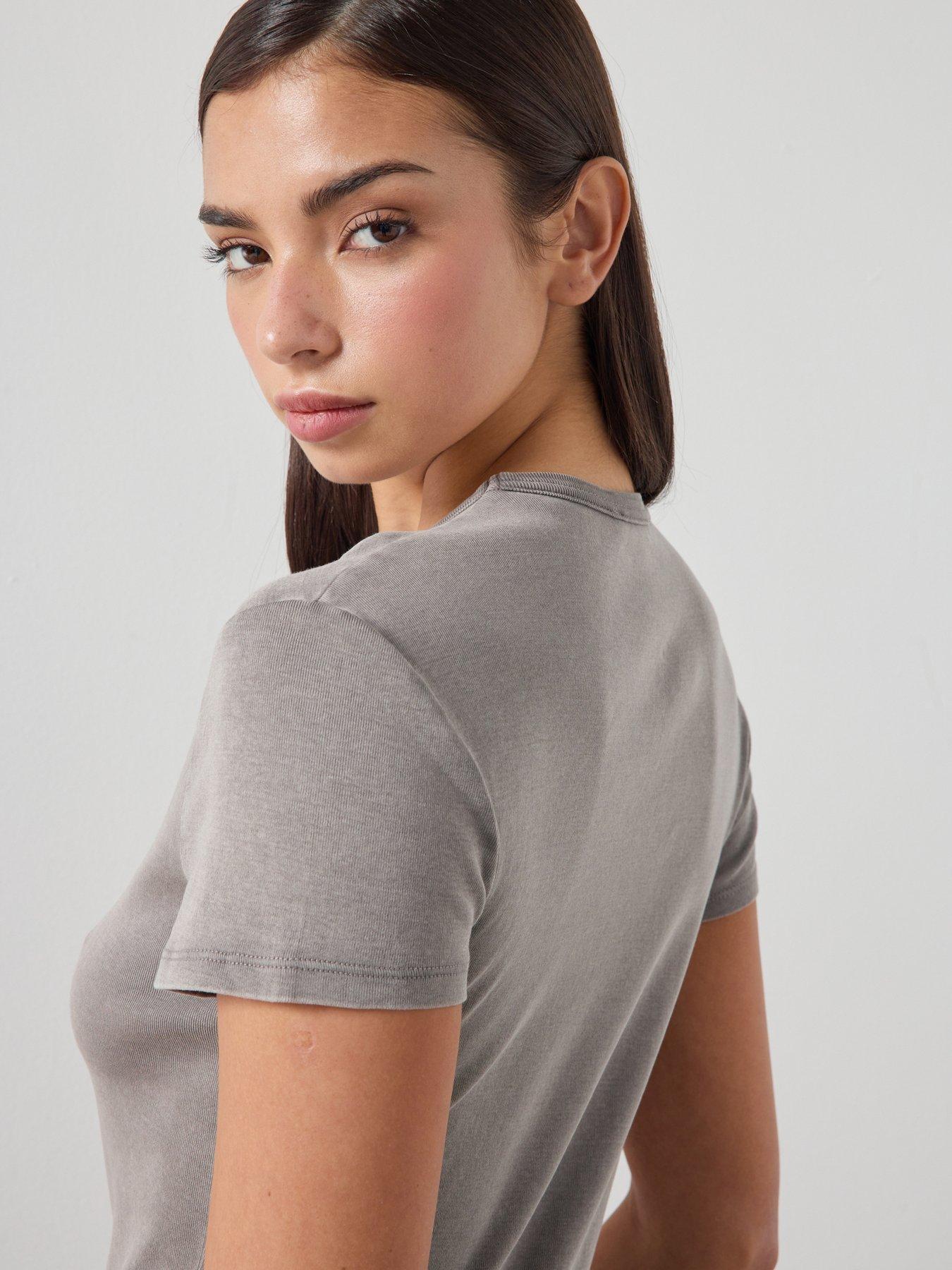 Image 4 of 6 of Mango Cotton T-Shirt With Seams - Grey