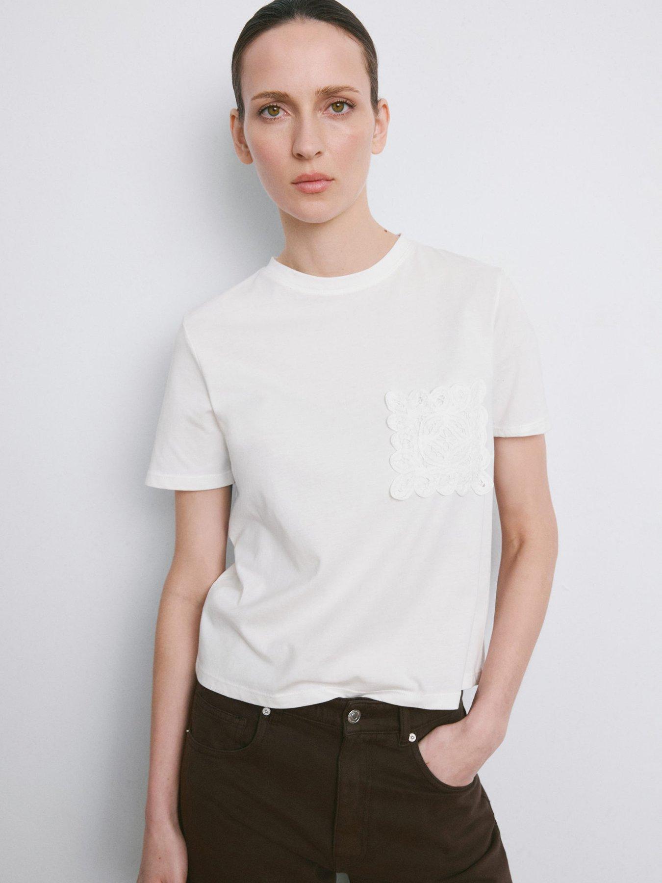 Mango Embroidered Cotton T-shirt - White