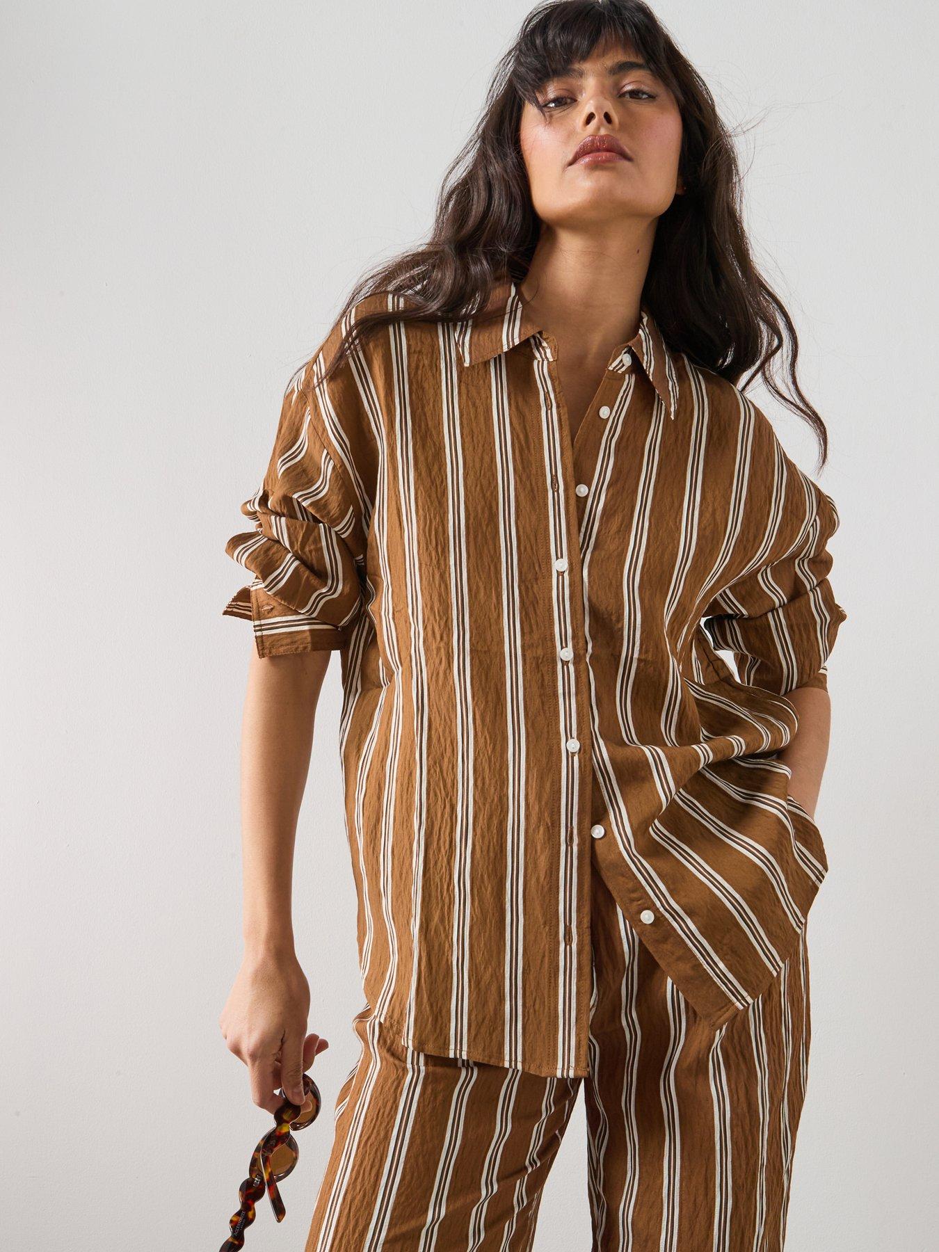 Mango Striped Co-ord Straight Shirt - Brown