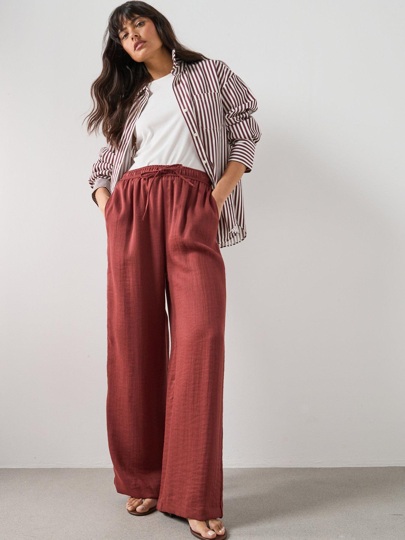 Mango High-Waist Palazzo Trousers - Red