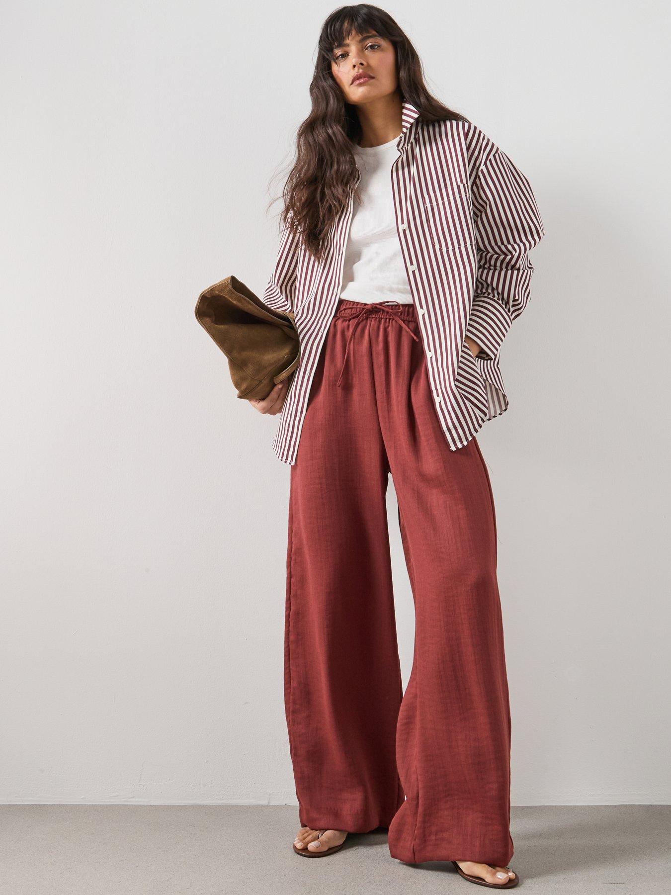  image of mango-high-waist-palazzo-trousers-red
