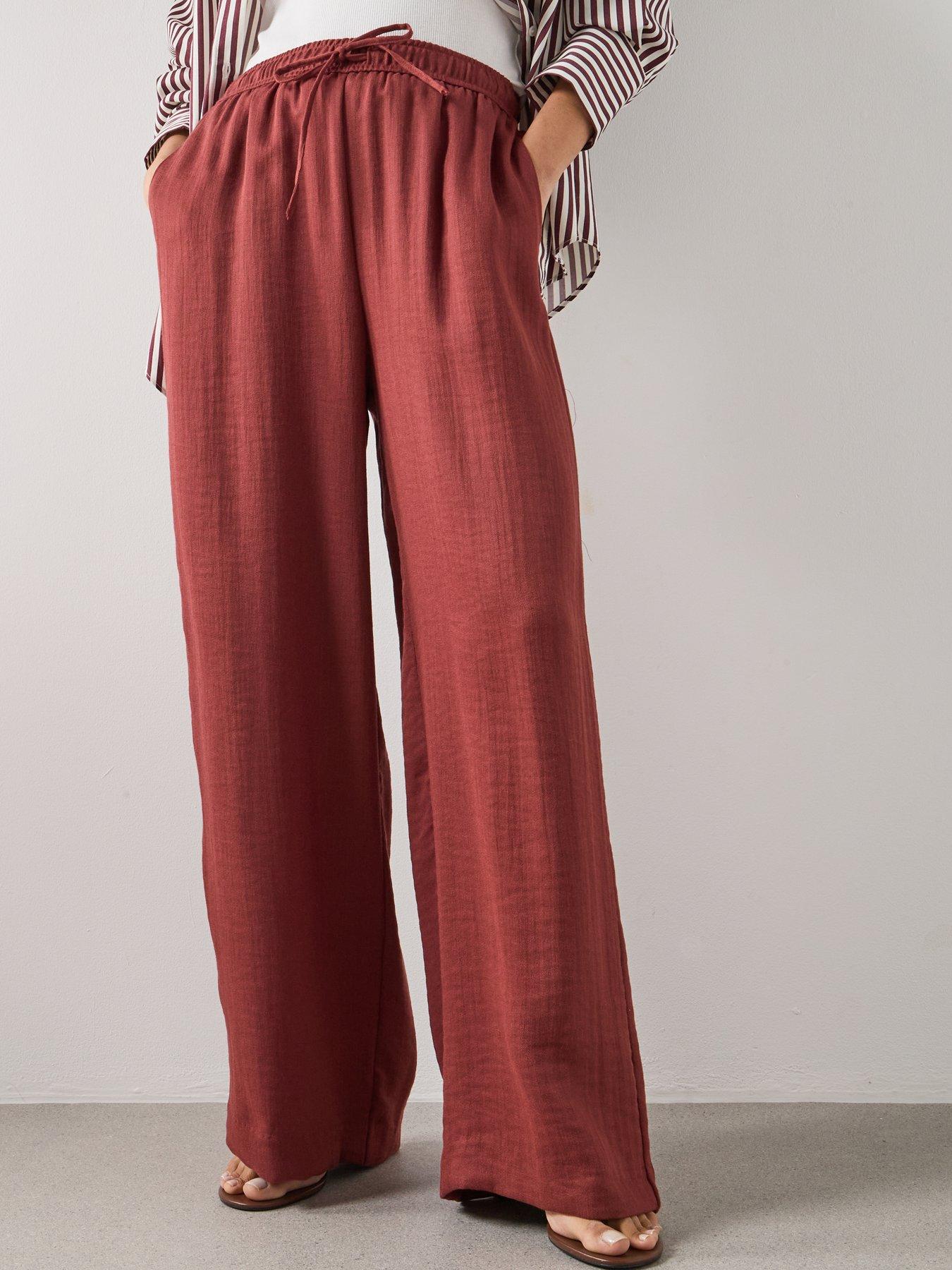  image of mango-high-waist-palazzo-trousers-red