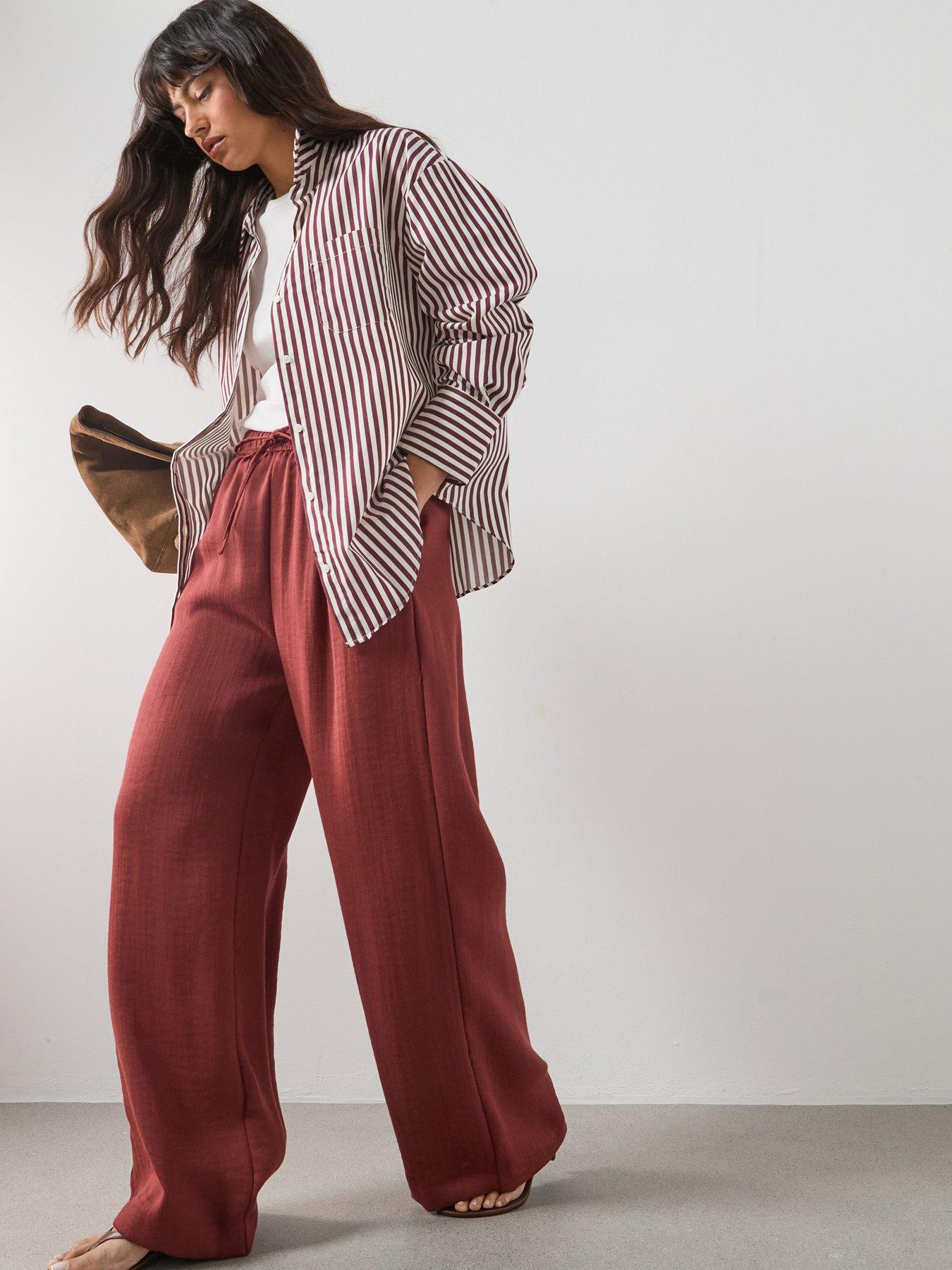  image of mango-high-waist-palazzo-trousers-red