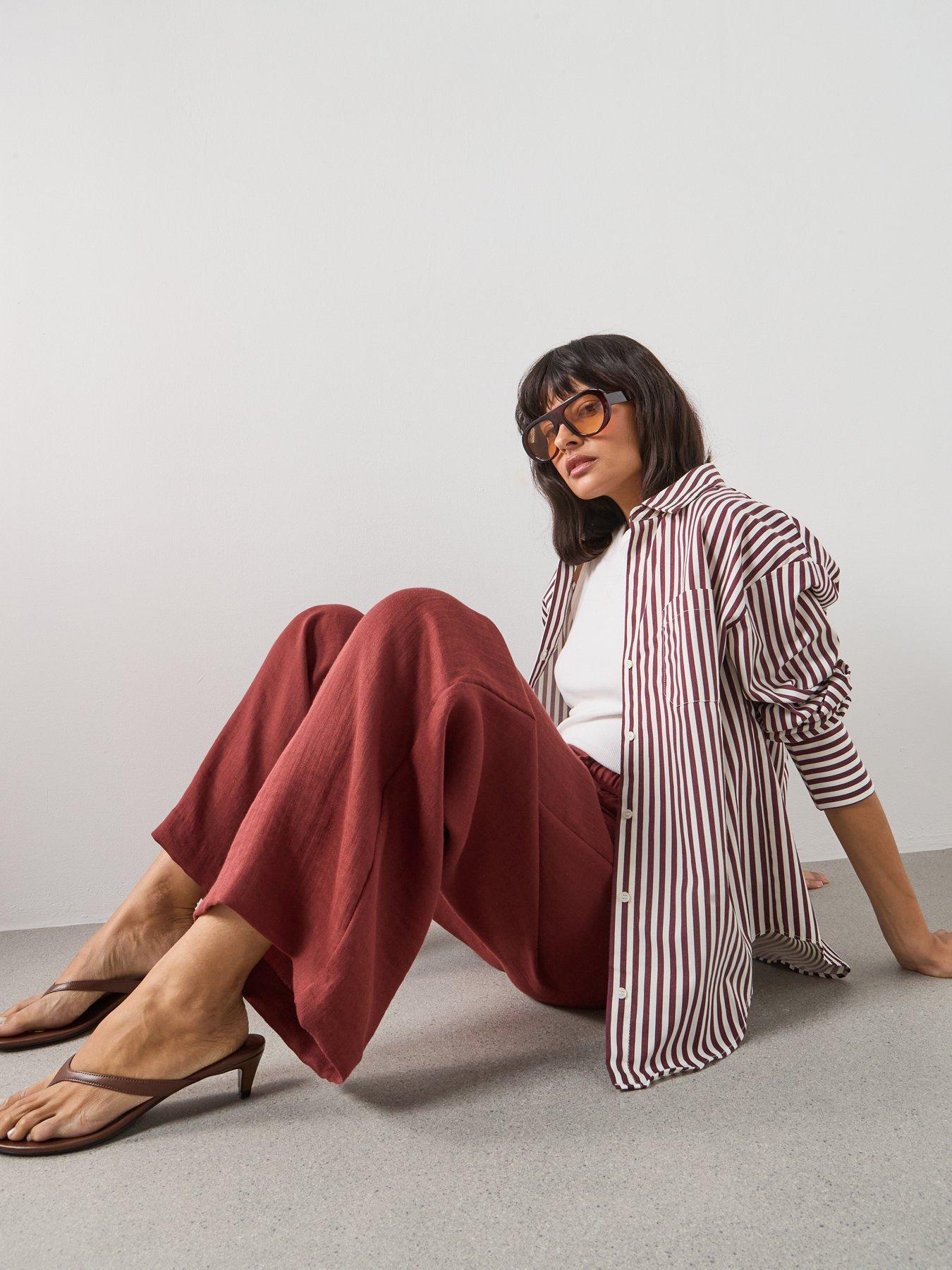  image of mango-high-waist-palazzo-trousers-red