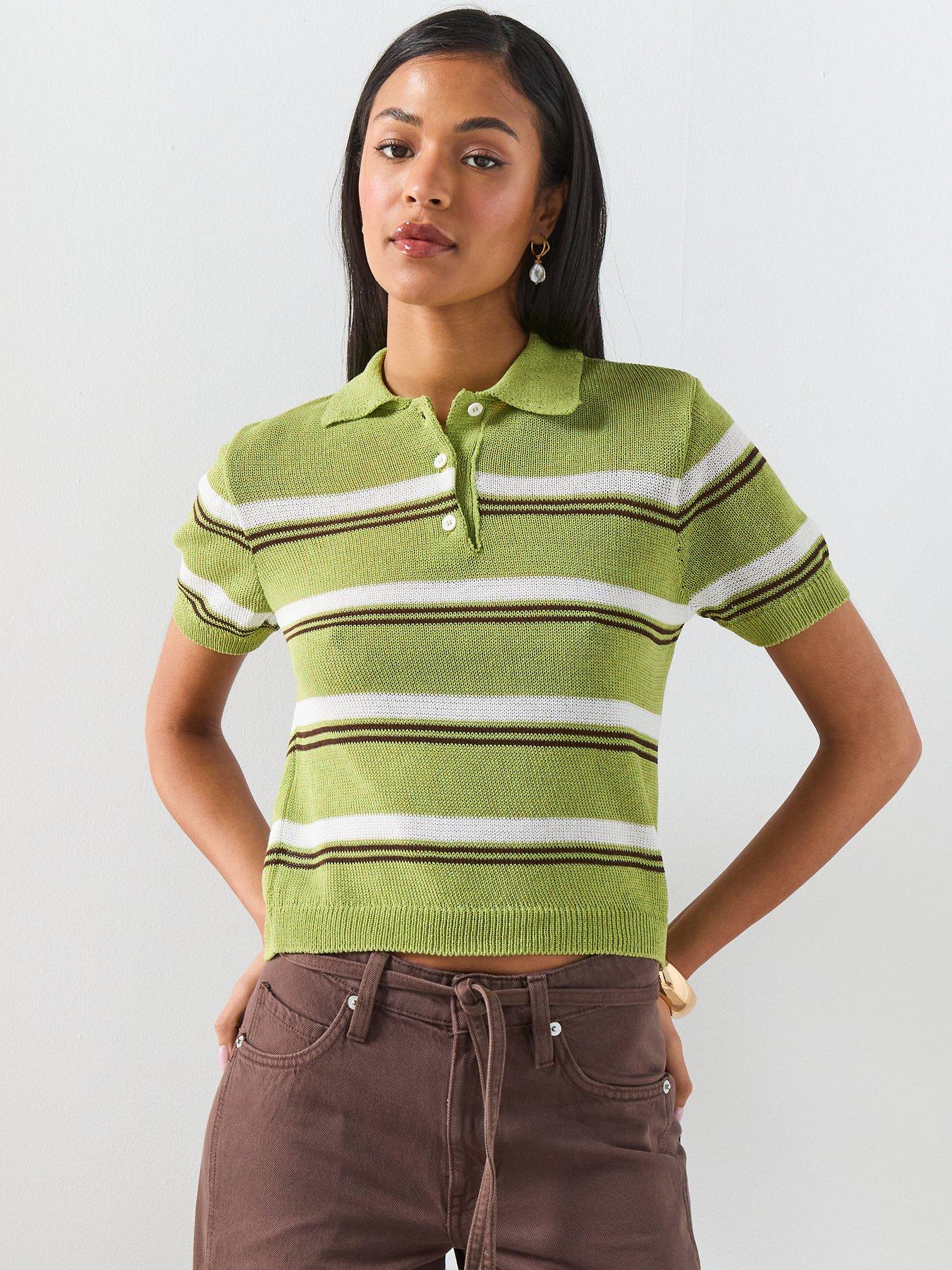Mango Knitted Polo-Neck T-Shirt - Green