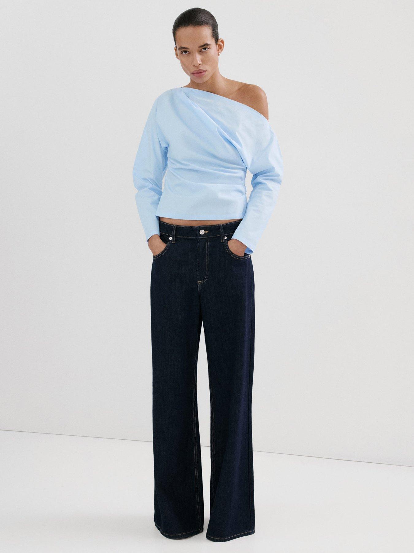 Mango Cotton Blouse With Asymmetrical Collar - Blue
