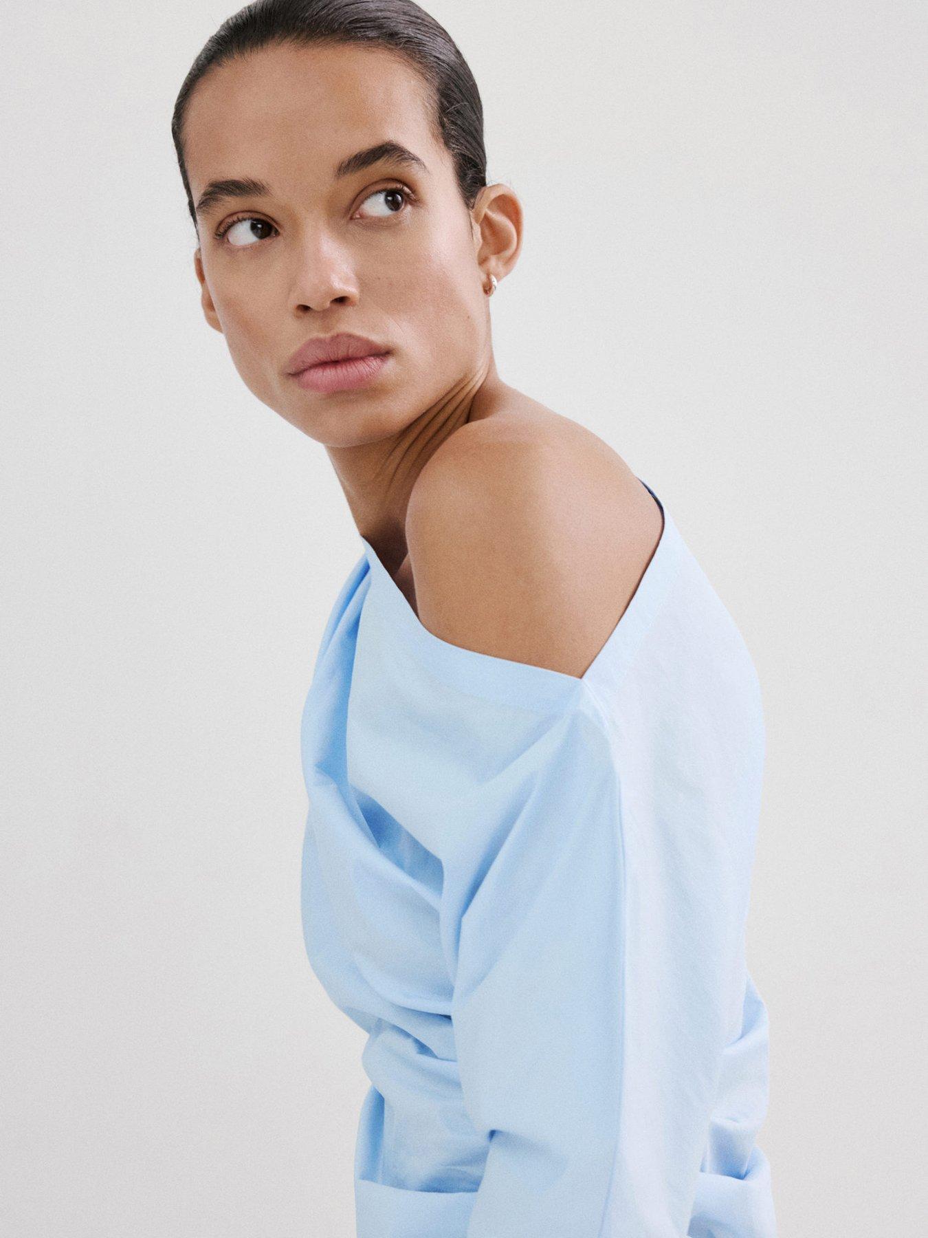 stillFront image of mango-cotton-blouse-with-asymmetrical-collar-blue