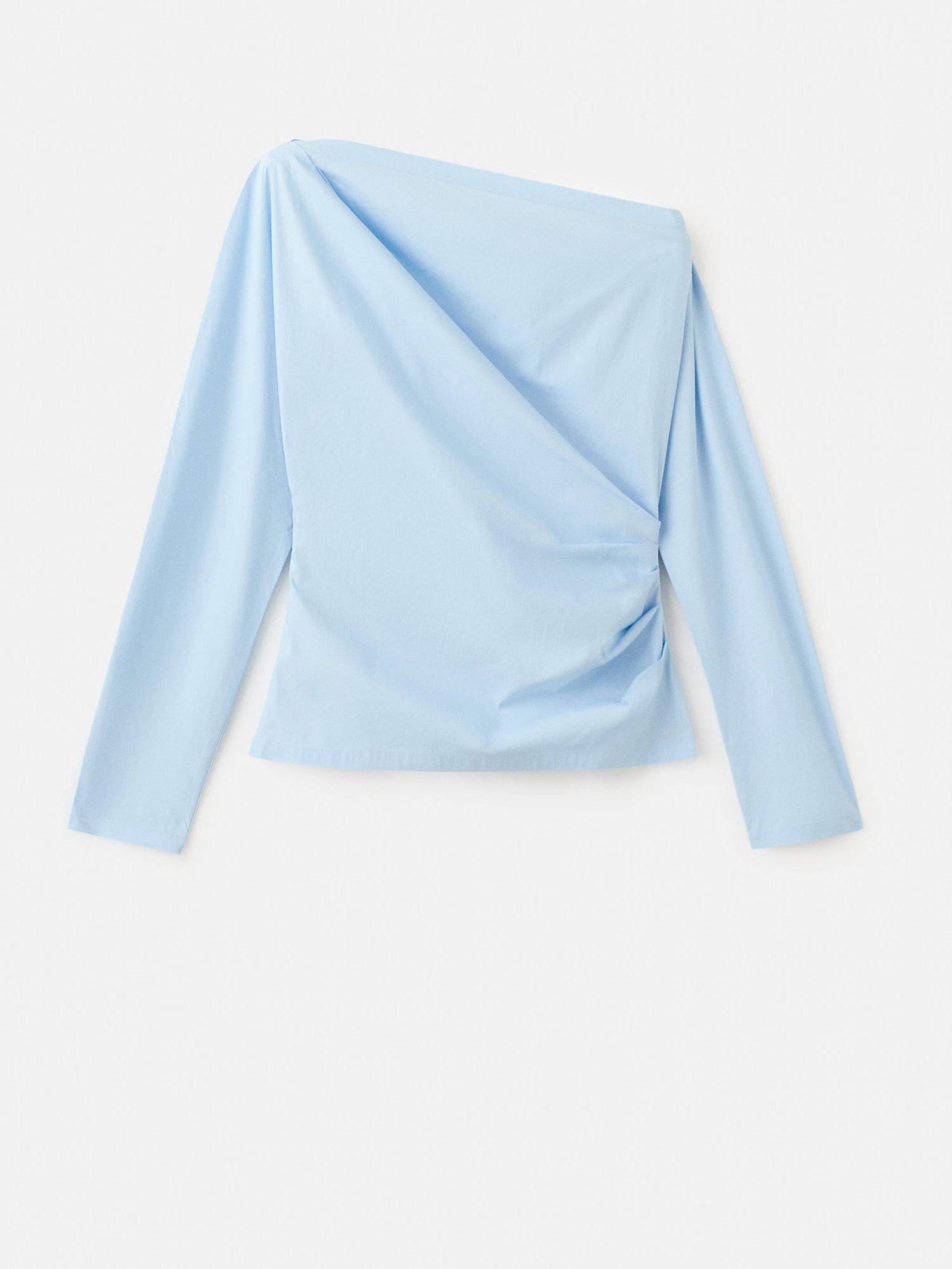  image of mango-cotton-blouse-with-asymmetrical-collar-blue
