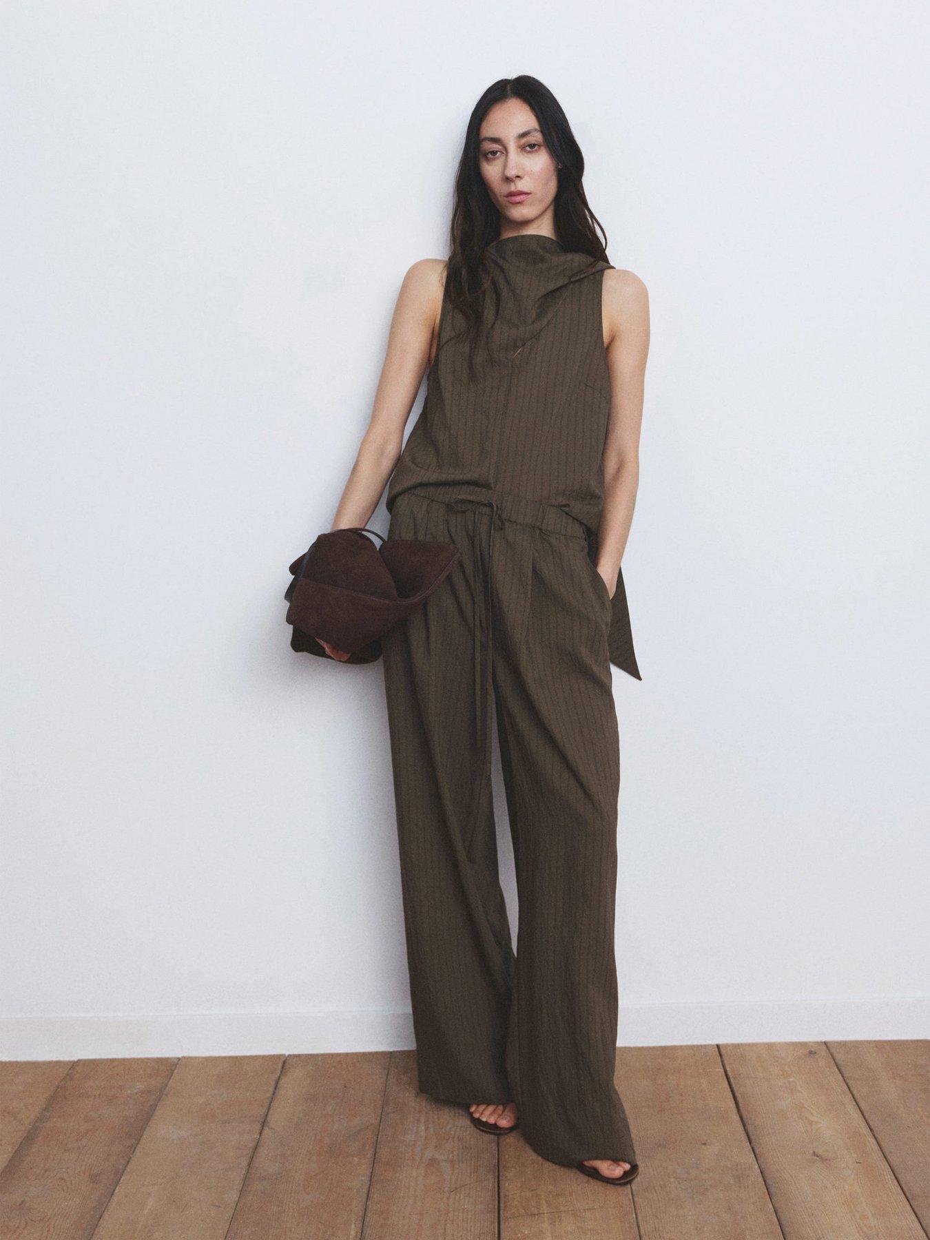Mango Straight Co-ord Striped Trousers - Brown
