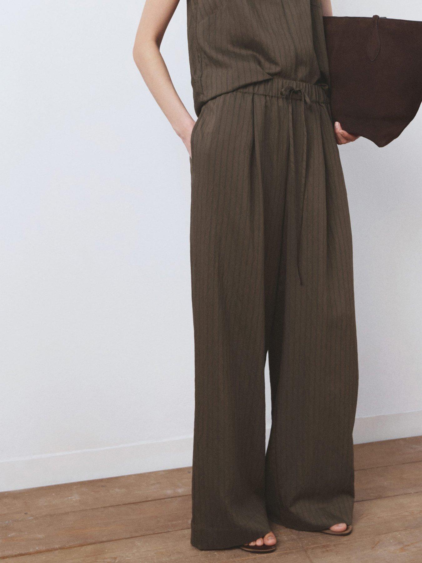  image of mango-straight-striped-trousers-brown