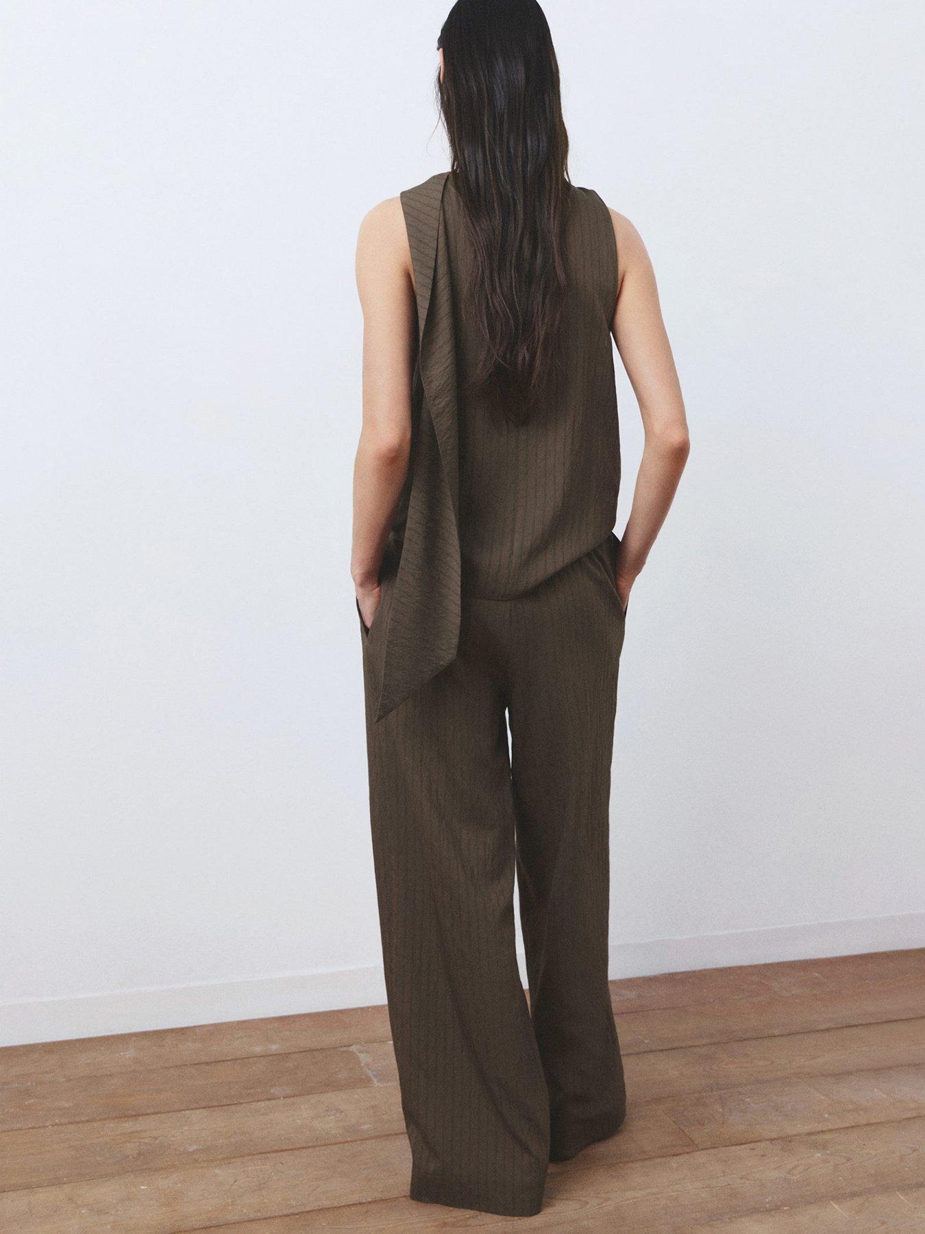  image of mango-straight-striped-trousers-brown