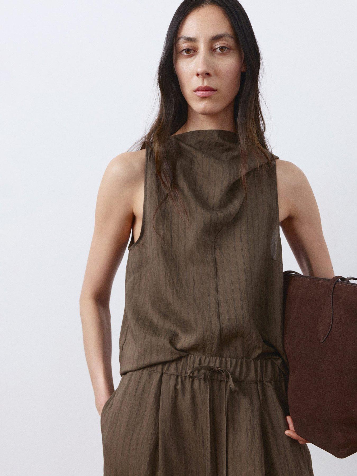  image of mango-straight-striped-trousers-brown