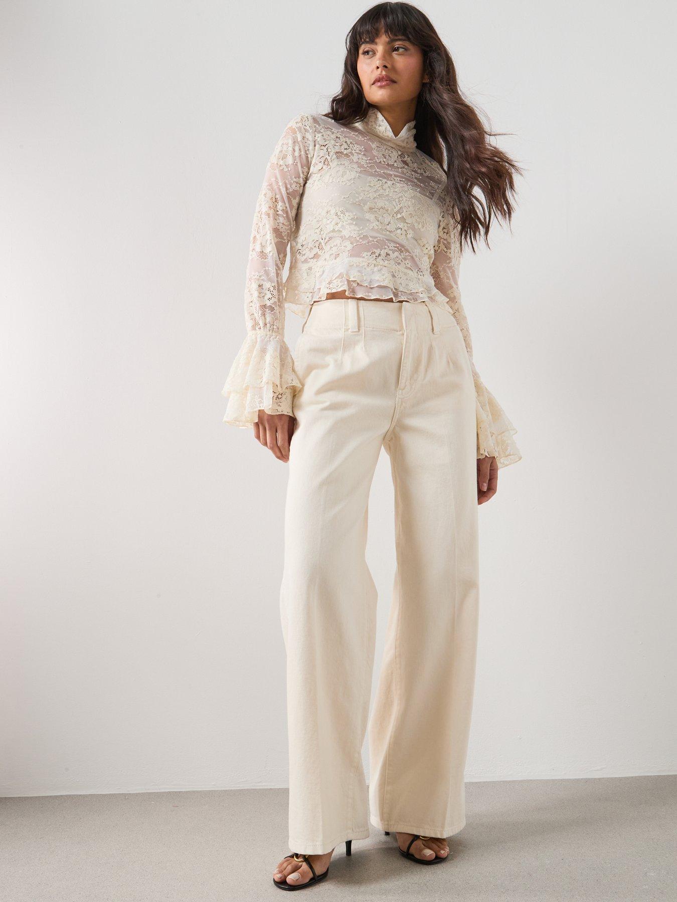 image of mango-wide-leg-mid-rise-jeans-white