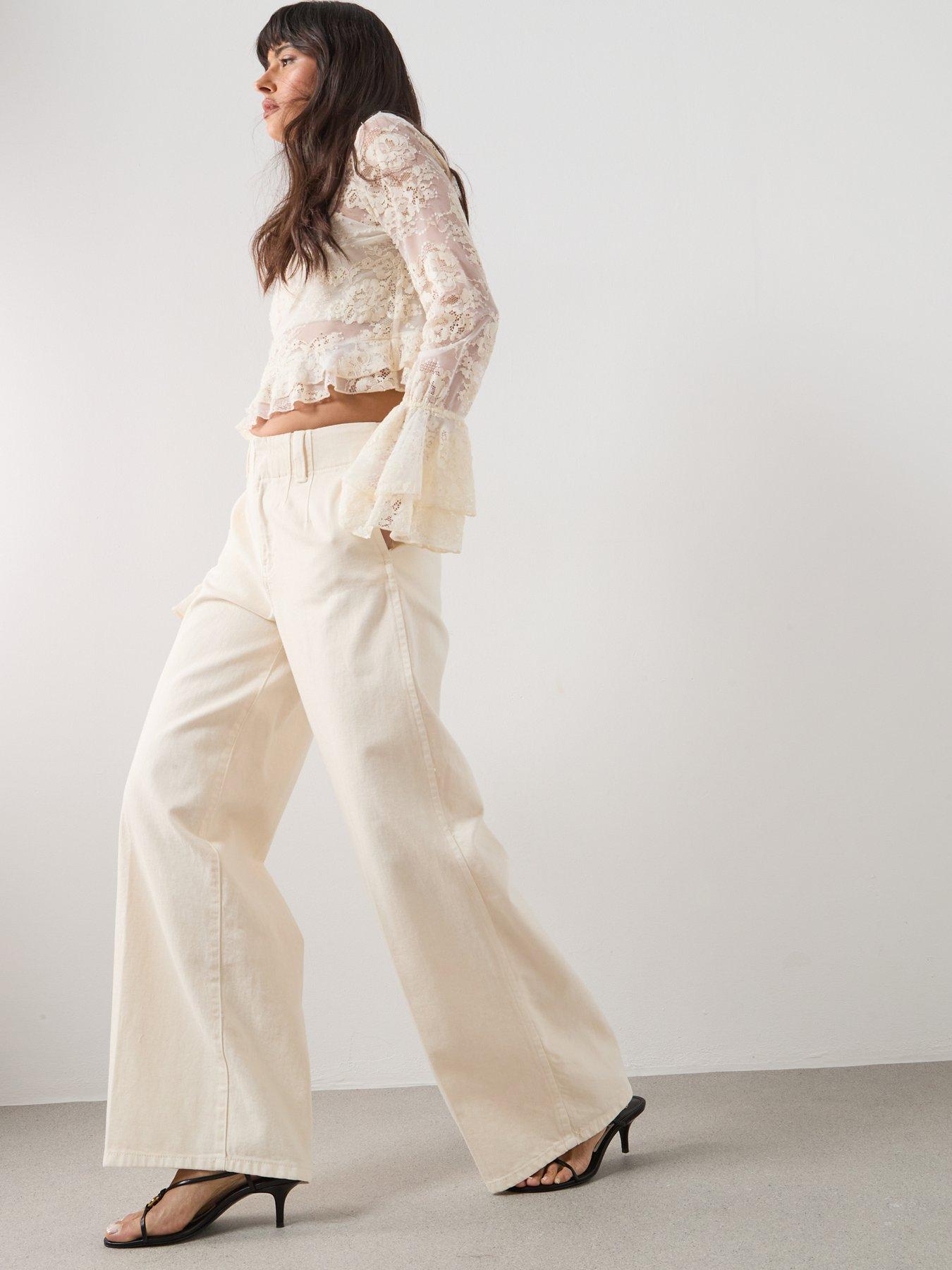  image of mango-wide-leg-mid-rise-jeans-white