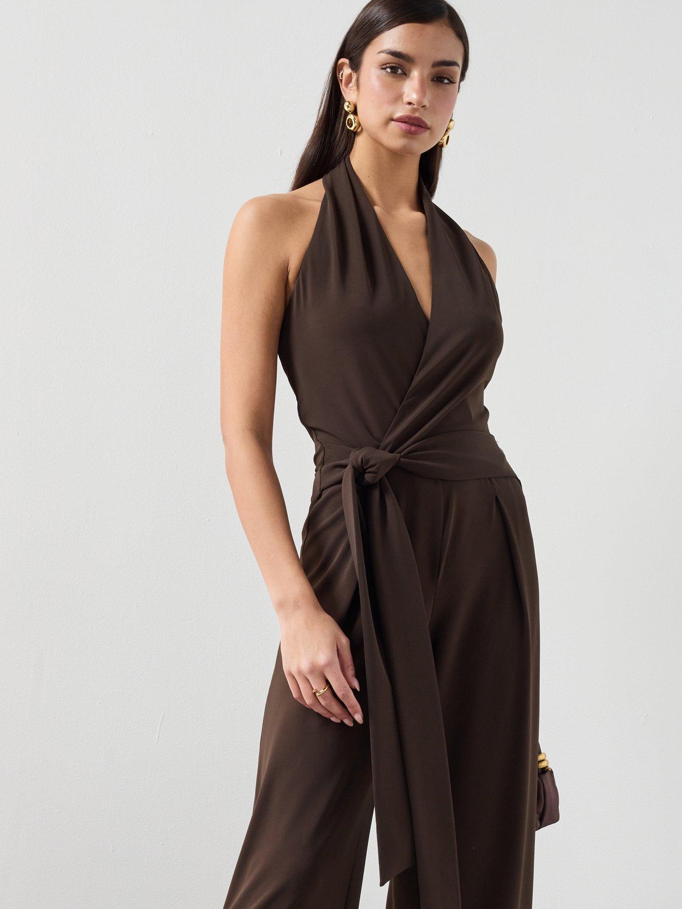 Mango Bow Wrap Jumpsuit - Brown