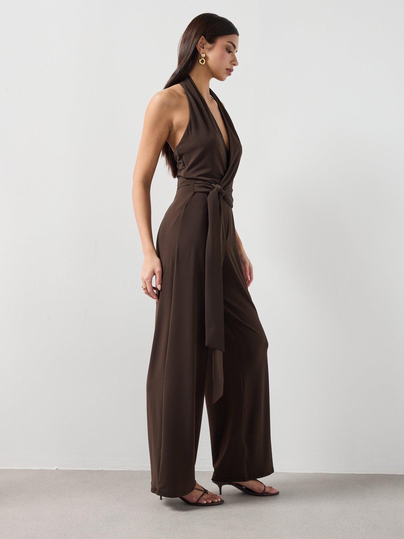 Image 5 of 6 of Mango Bow Wrap Jumpsuit - Brown