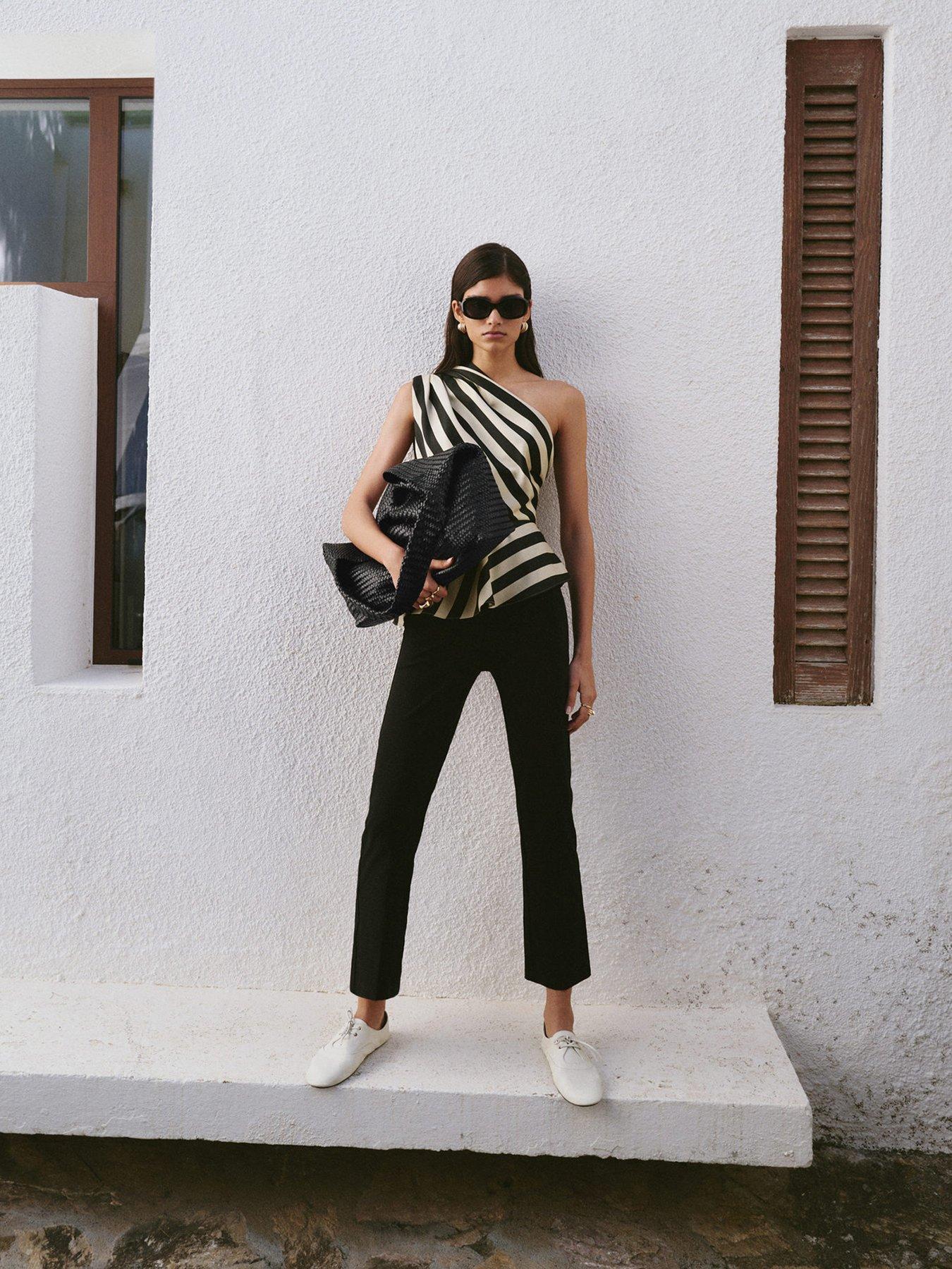 Image 2 of 6 of Mango Striped Asymmetrical Top - Ecru