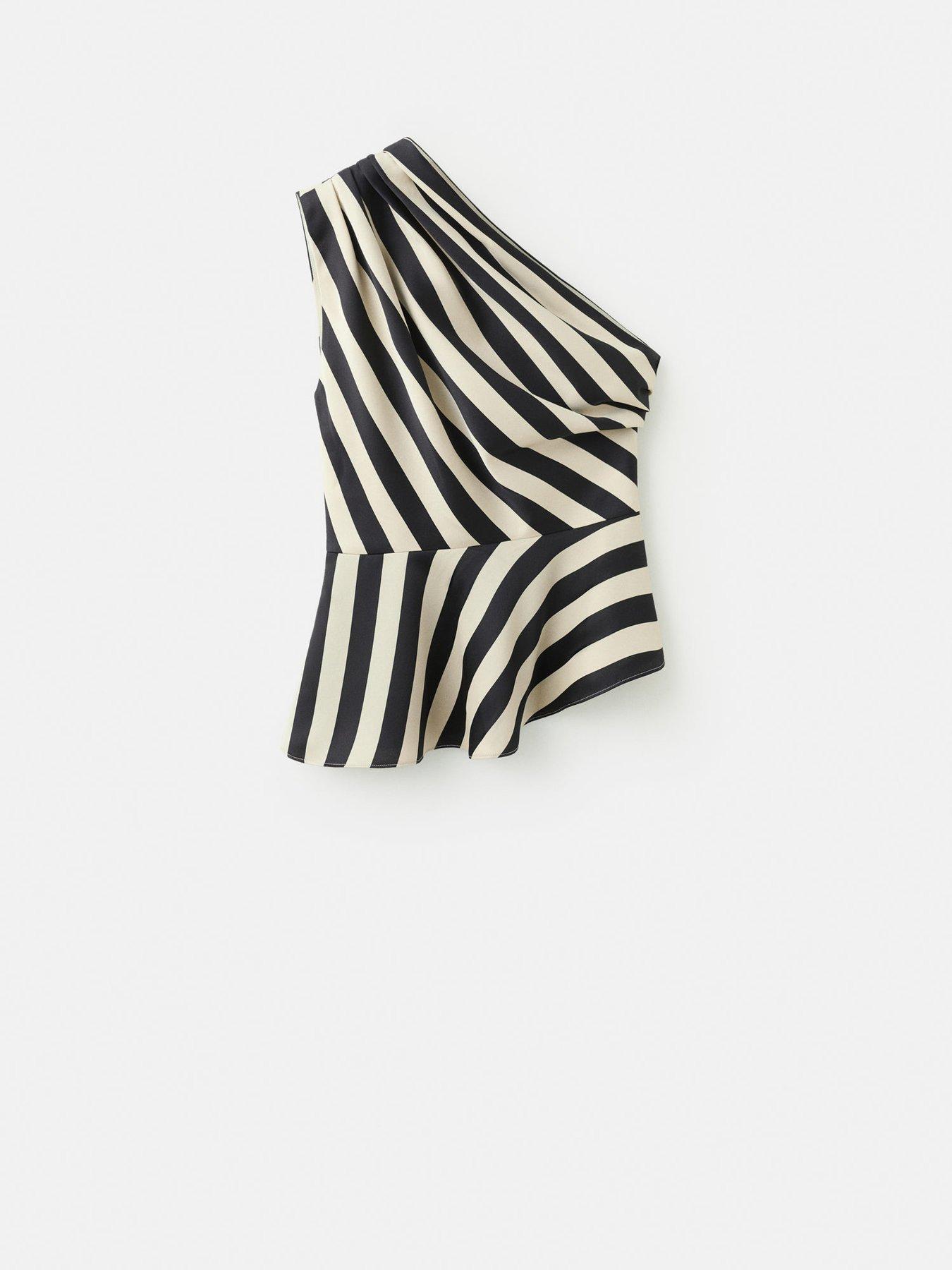 Image 6 of 6 of Mango Striped Asymmetrical Top - Ecru