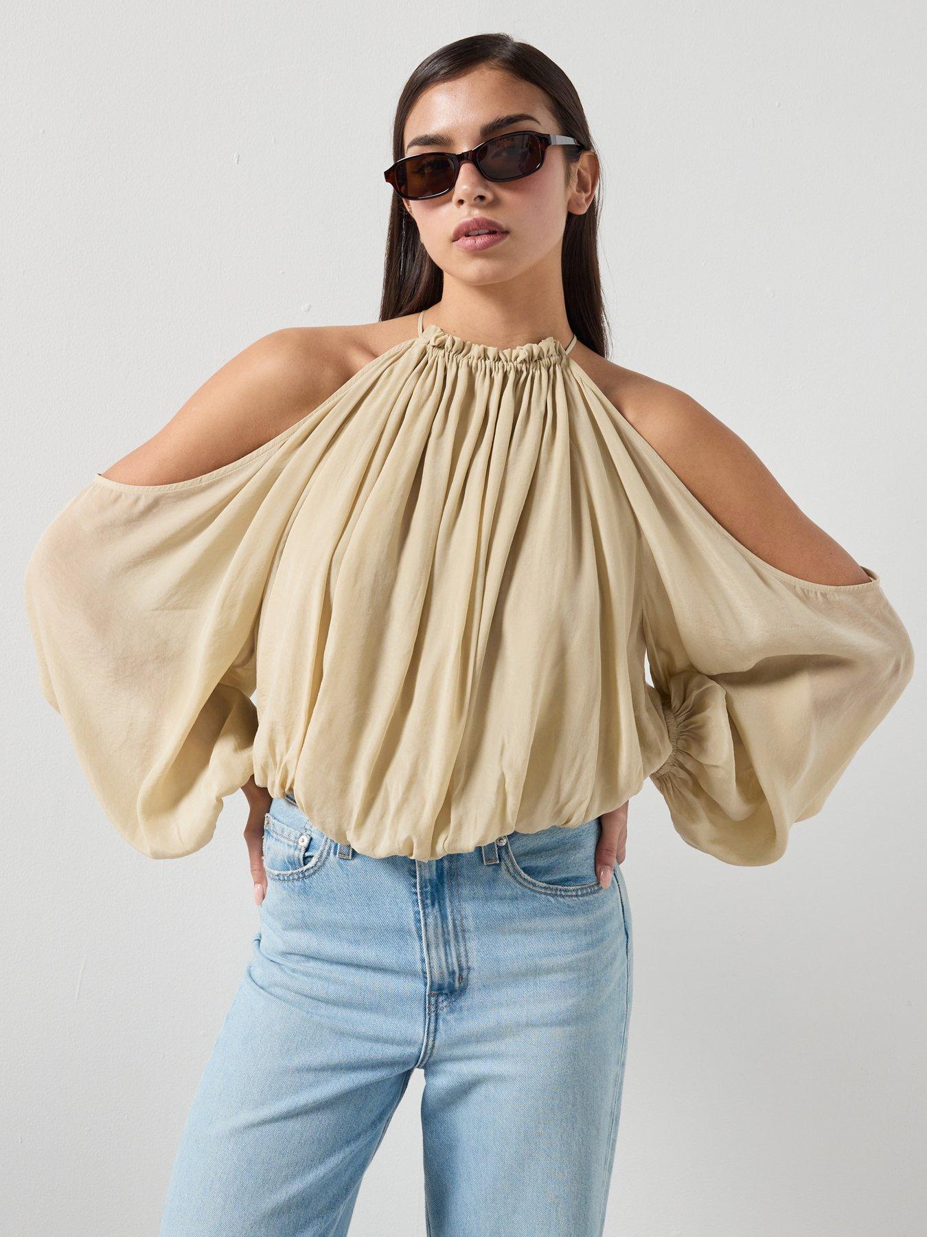 Image 2 of 6 of Mango Off The Shoulder Lyocell Blouse - Green